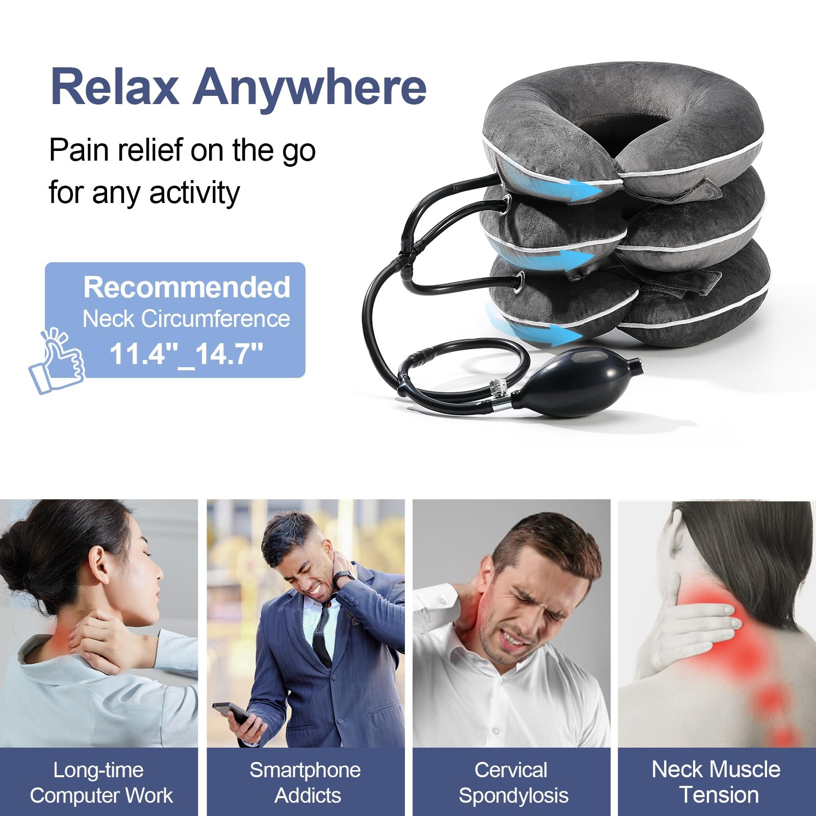 CLEANET Neck Stretcher for Pain Relief, Adjustable Inflatable Cervical Tracti…