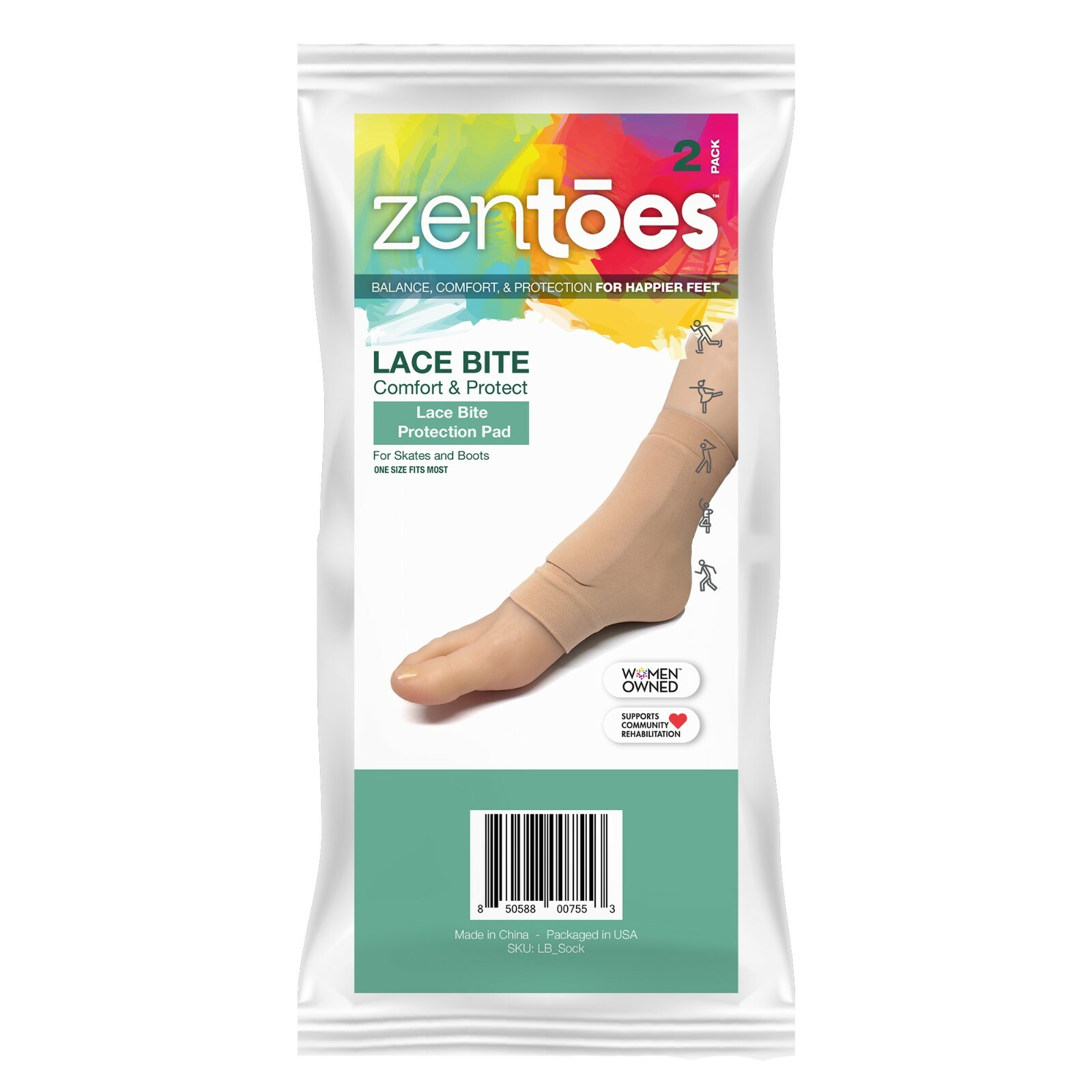 ZenToes Padded Shin Sock Sleeves Lace Bite Protection Pads for Ice Skating Boots
