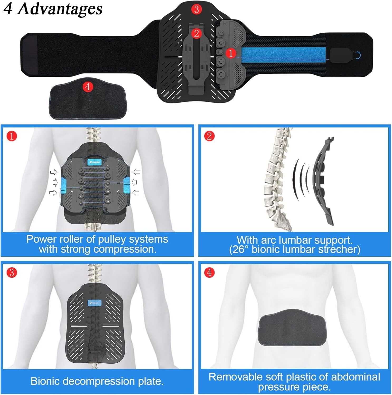 LSO Lumbar Support Belt L/XL Bionic Decompression Plate Pulley System Back Brace
