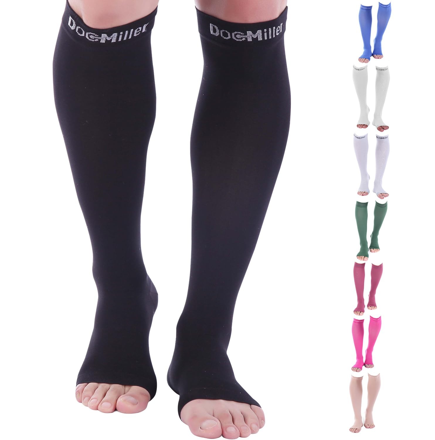 Open Toe Compression Socks 30-40 mmHg Knee High Support Toeless 1 Pair