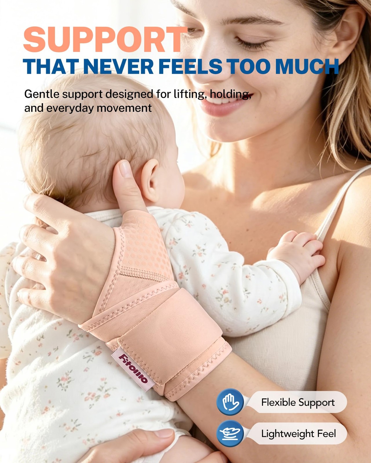 Fitomo Wrist Brace with Soft-Touch Fabric, Breathable Compression L/XL, Nude