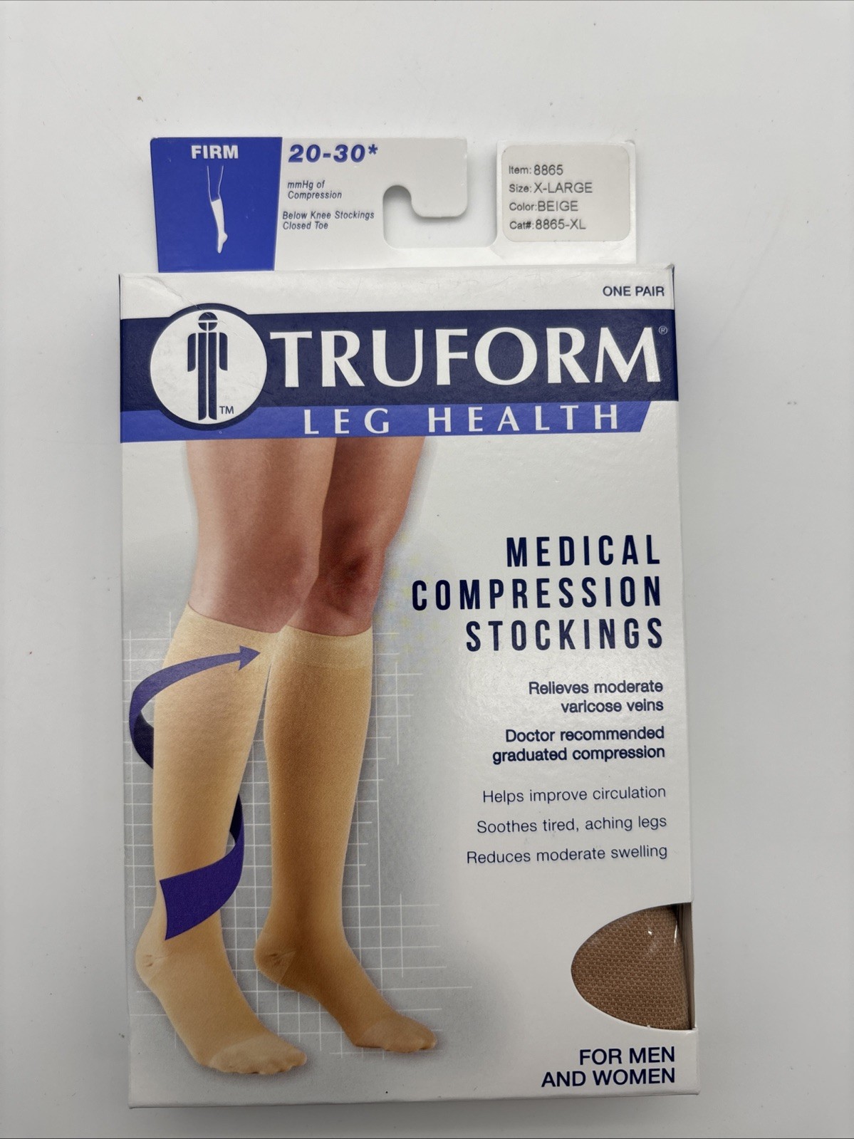 NEW Truform 8865-XL Below Knee Firm Compression Stockings 20-30mmHg Beige, XL
