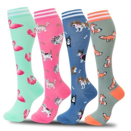 Compression Socks Women Men 4 Pairs, Knee High Small-Medium 00-4pairs-animal 1