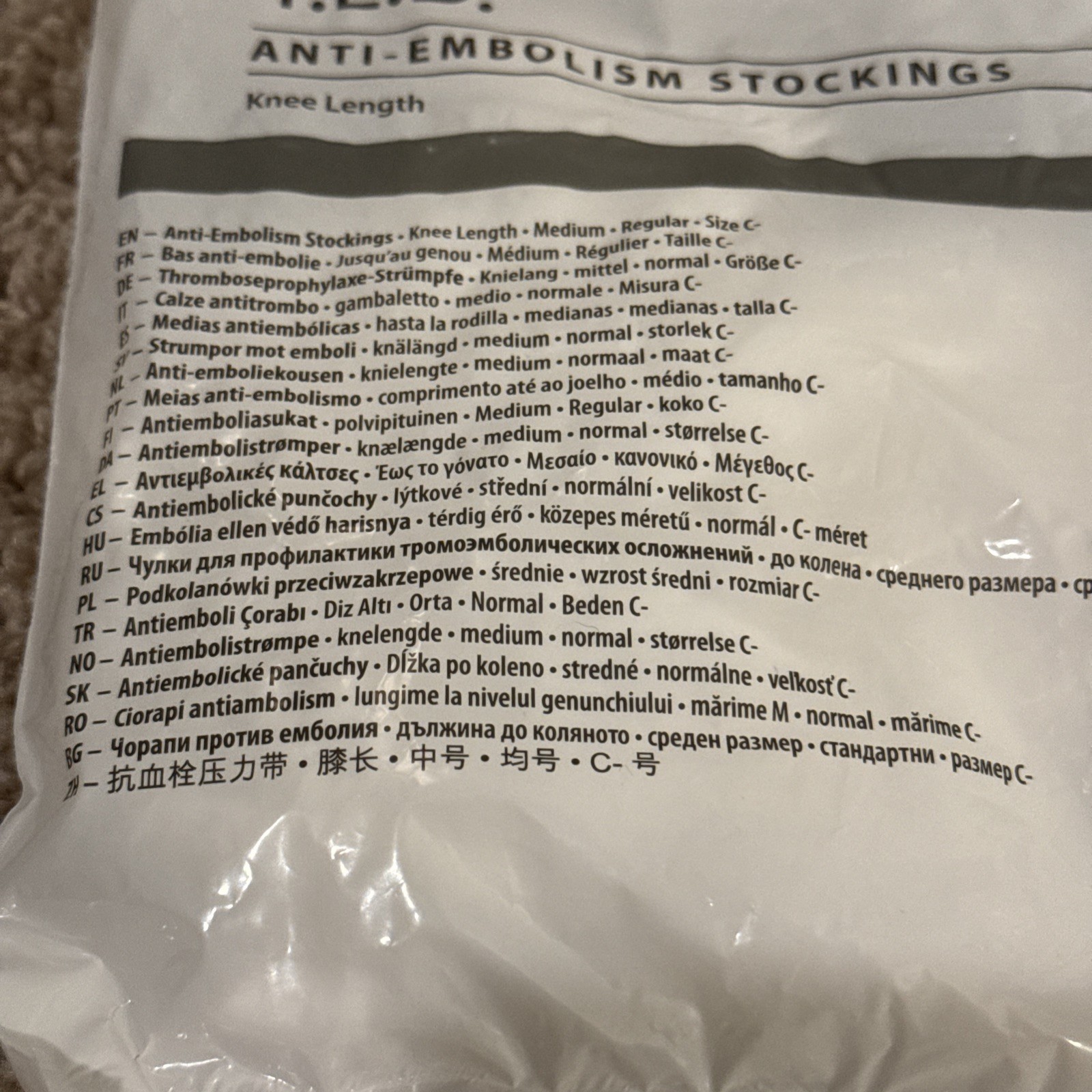 Cardinal Health T.E.D. Anti-embolism Stockings Size C Medium Regular Knee Length