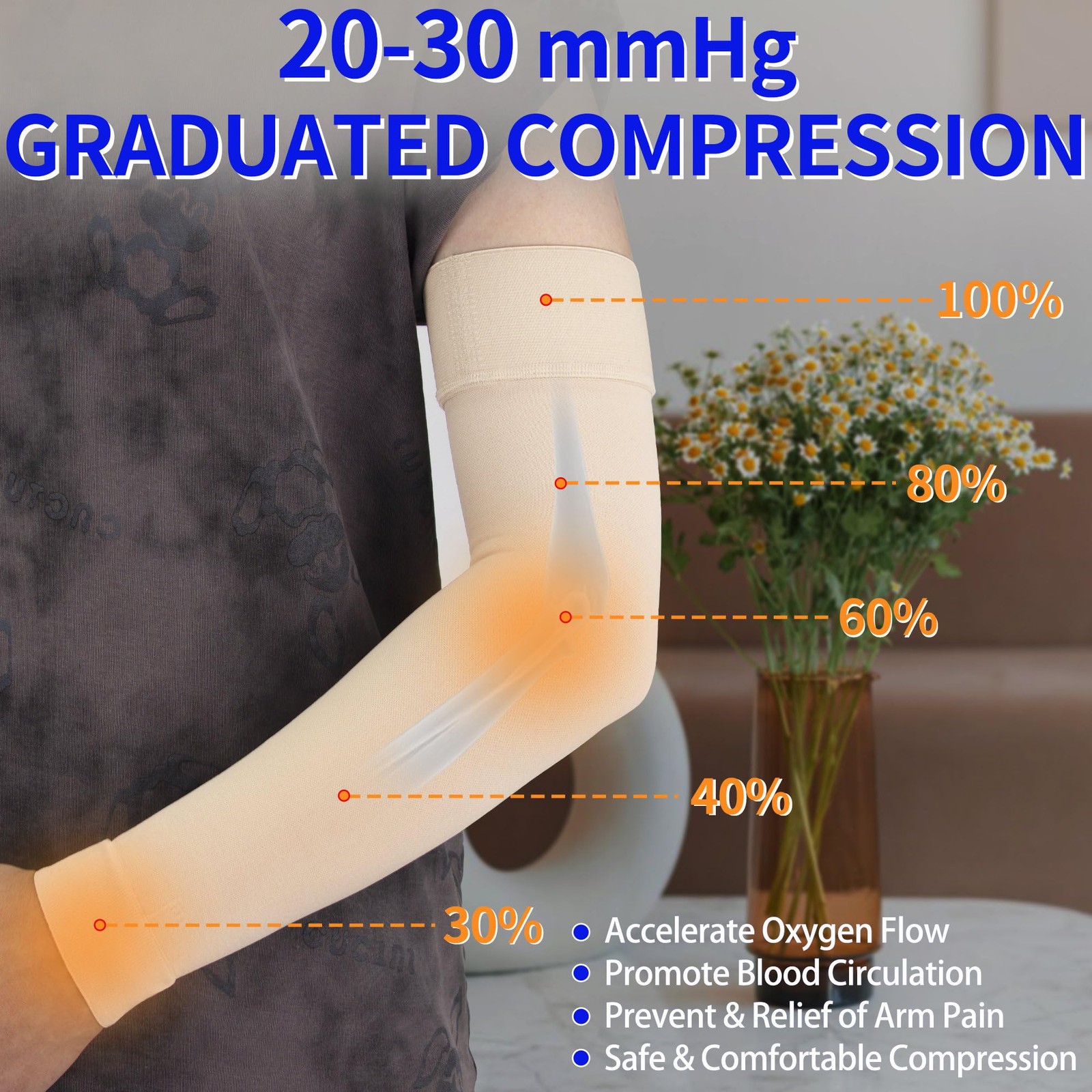 Hiball Lymphedema Medical Compression Arm Sleeve for X-Large, Beige (Single)