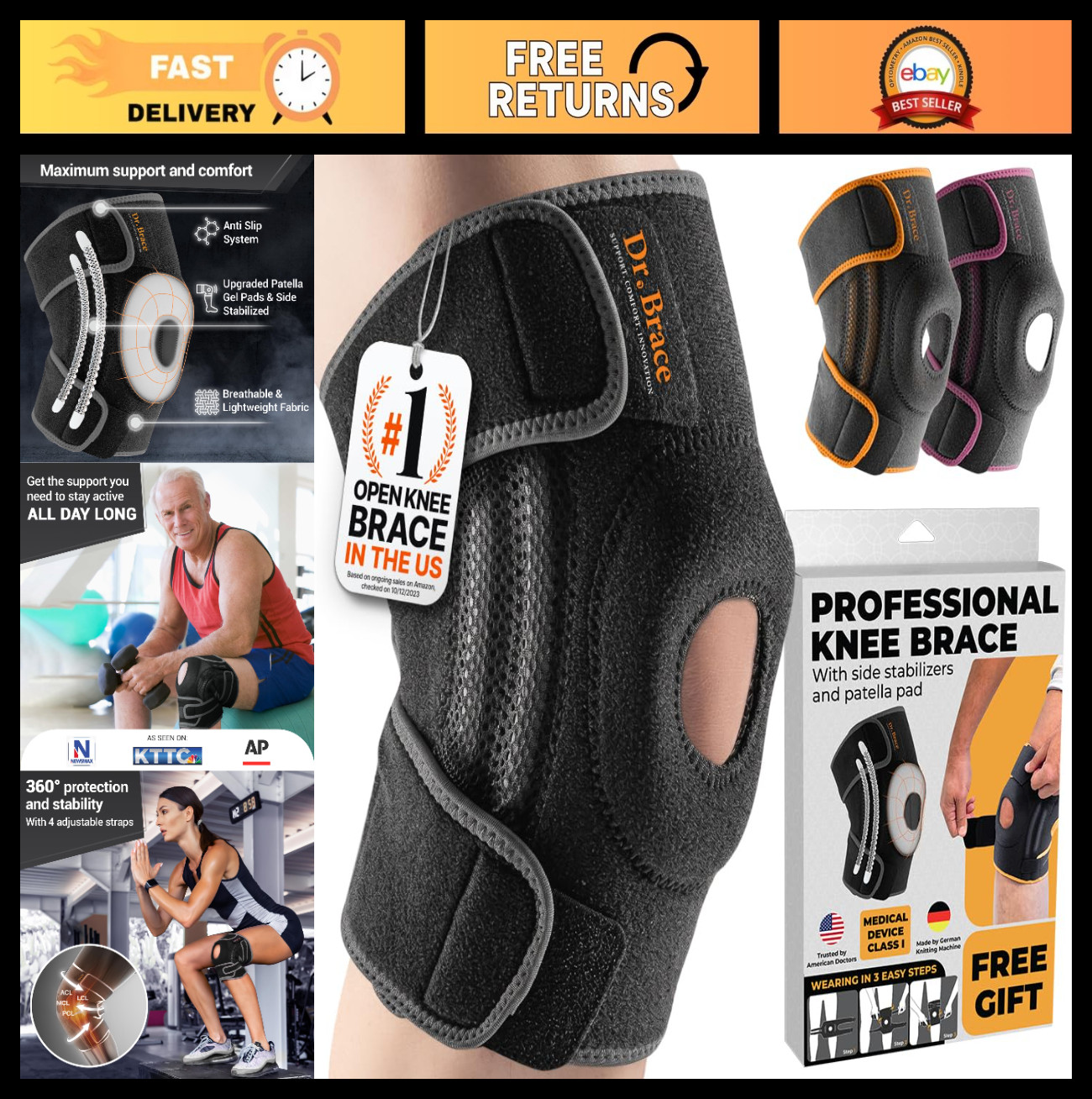 Knee Brace with Side Stabilizers & Gel Pads for Pain Relief & Fast Recovery – La