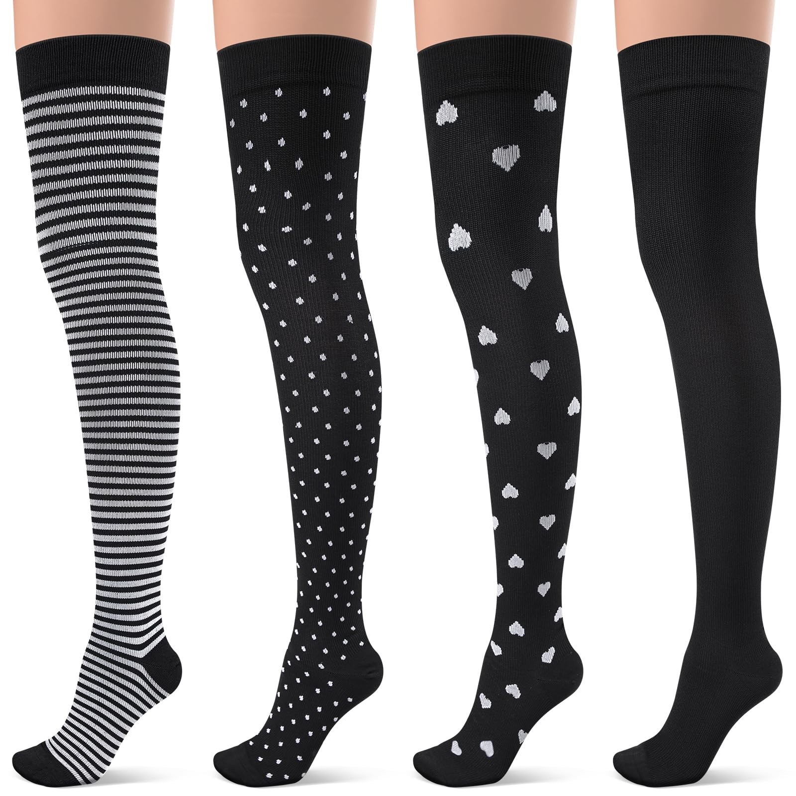 4 Pairs Thigh High Compression Socks for Women Nurse Running Travel Elders Su…