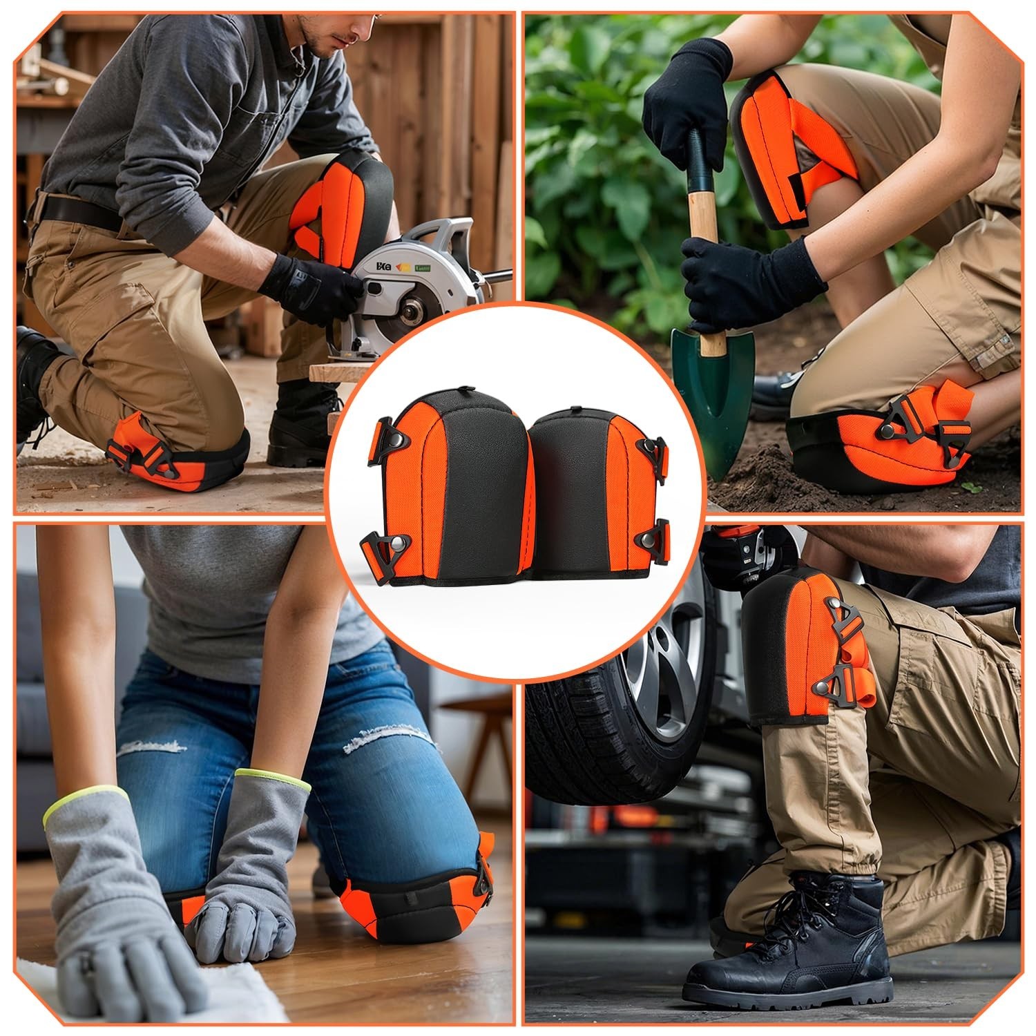 Professional Knee Pads with Adjustable Straps, Heavy Duty Foam Padding, Black…