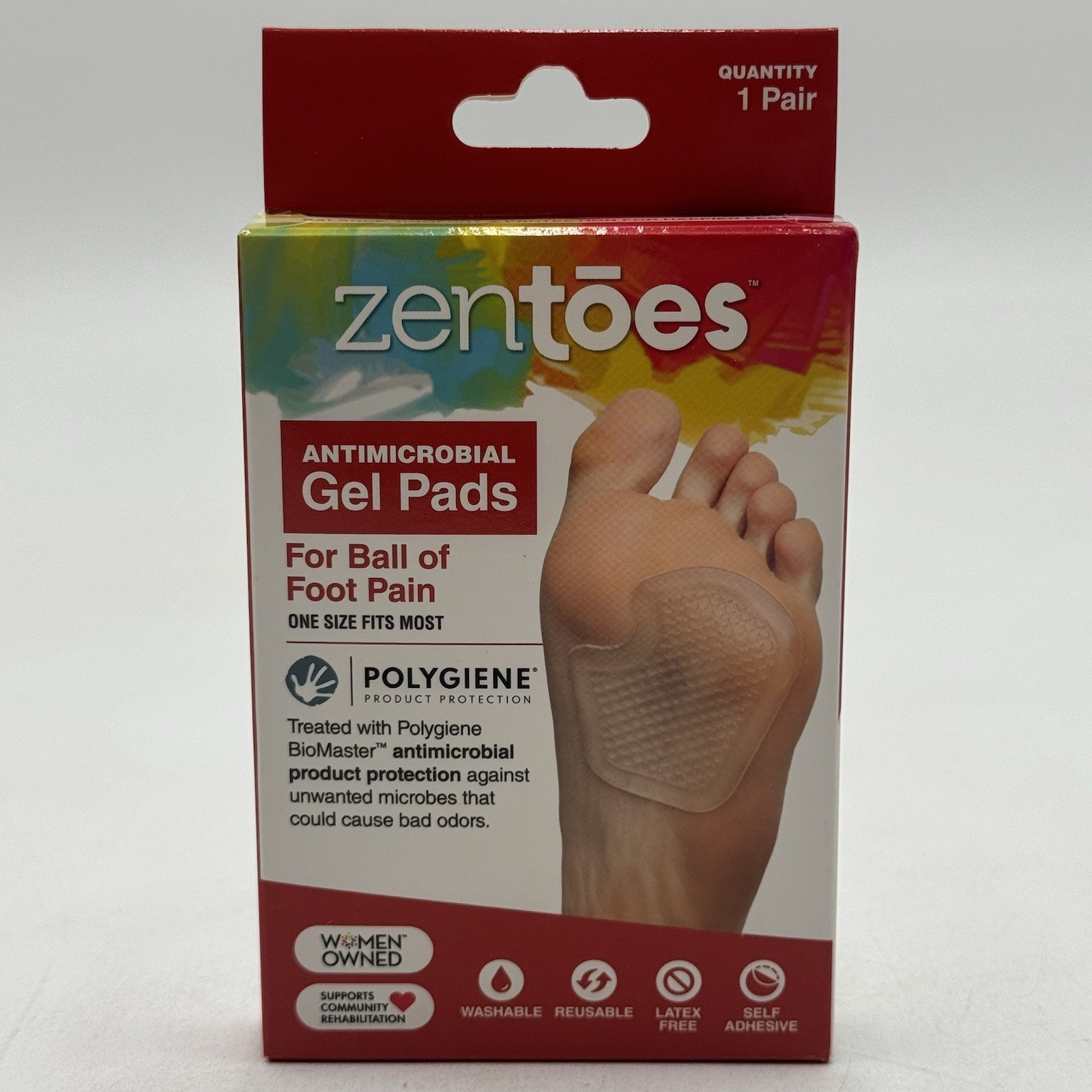 ZenToes Gel Pads For Ball Of Foot Pain Protectors One Pair Antimicrobial