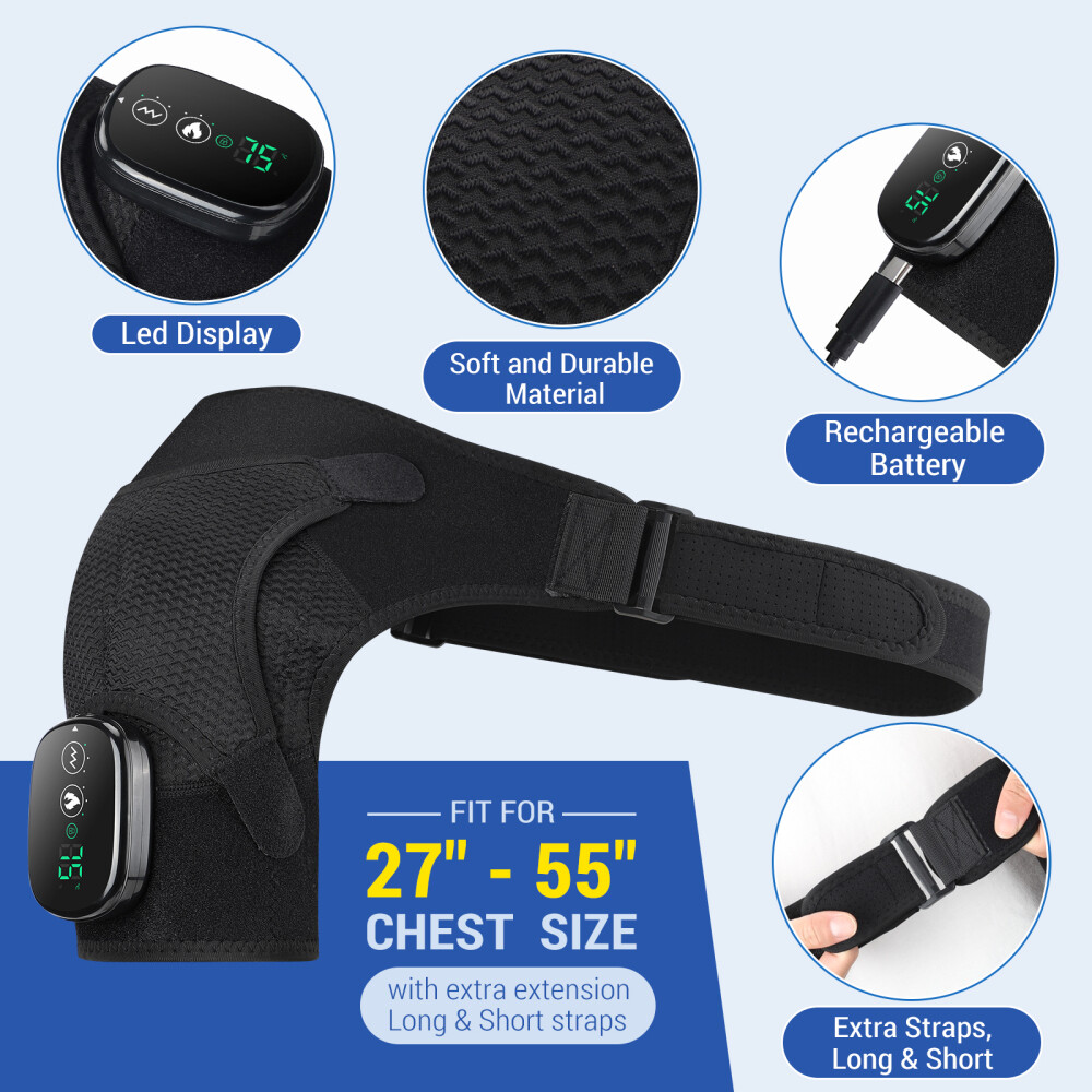 Electric Heating Vibration Shoulder Brace Joint Pain Relief Massager Wrap Strap