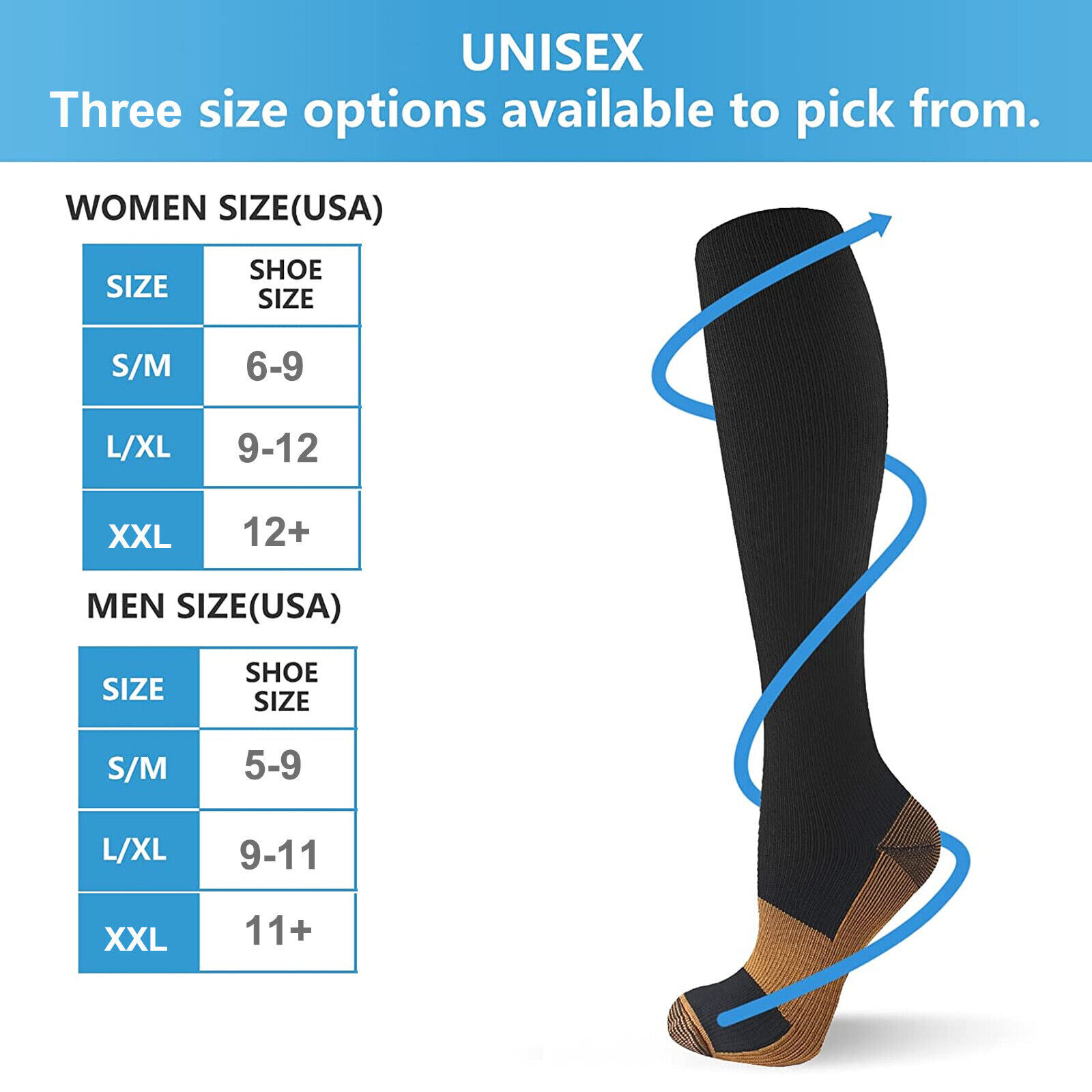 3-Pair Below-the-Calf Compression Socks 20-30 mmHg Unisex High Support Stockings