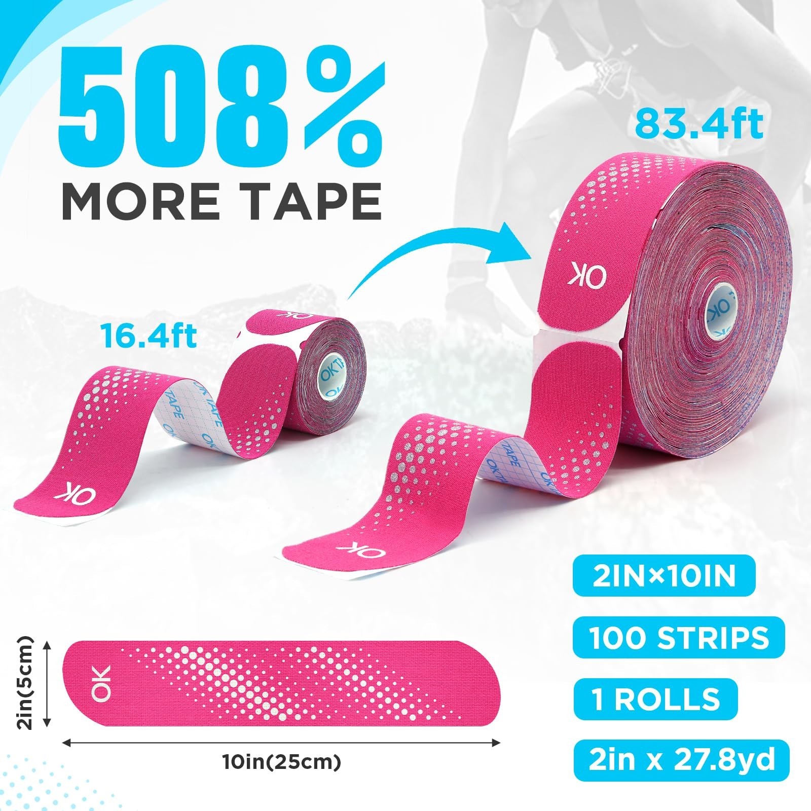 Kinesiology Tape Precut 100 Strips 2″ x 27.8yd – Waterproof Athletic Muscle Supp