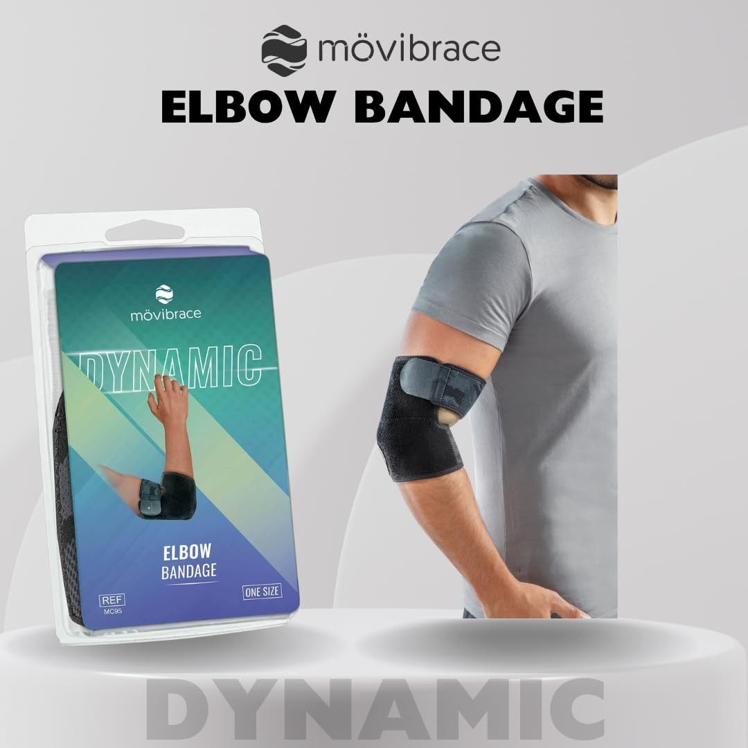 Movibrace Elbow Compression Bandage – Adjustable Strap, Fits 9-13″ Elbow