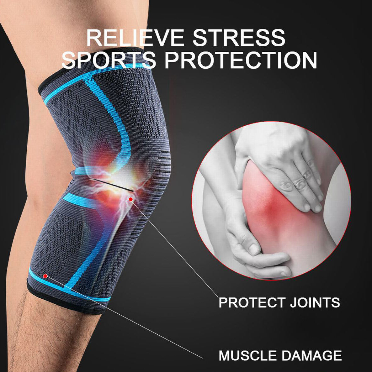 Knee Brace Compression Sleeve Support Sport Fitness Joint Pain Arthritis Relief