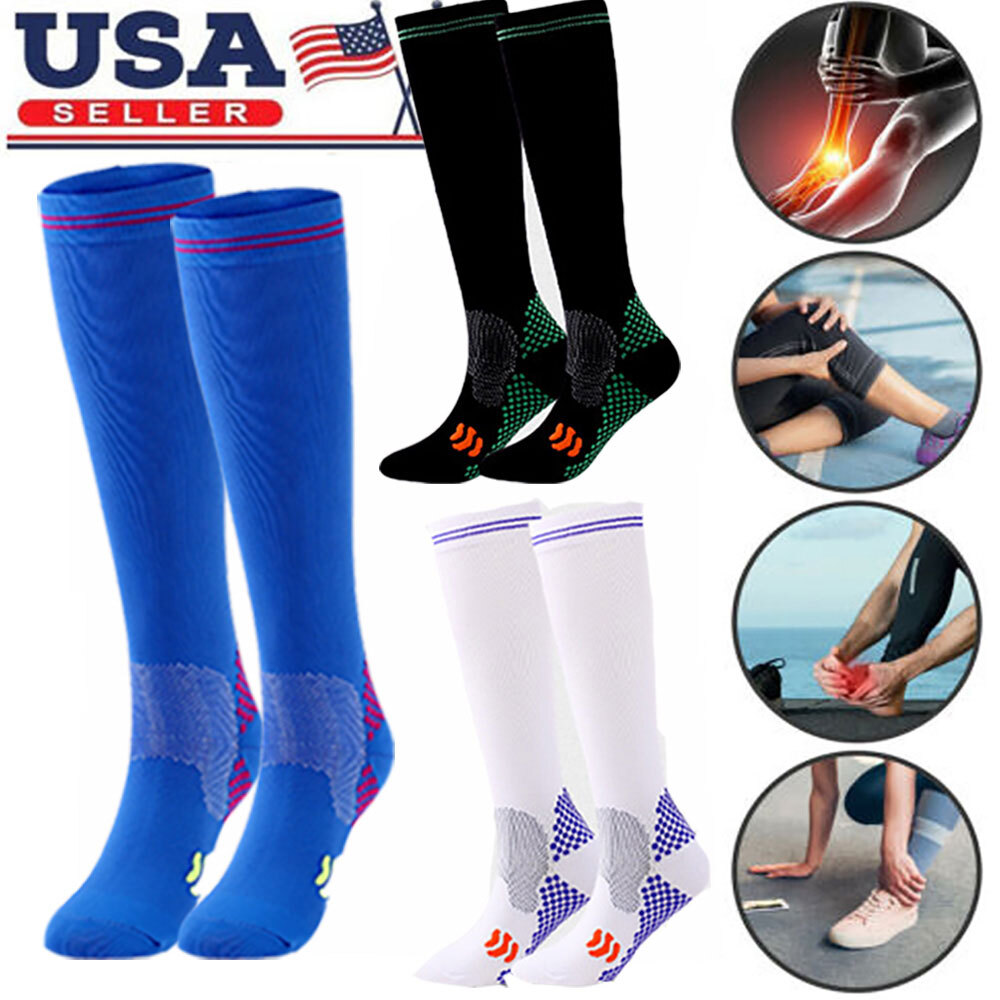 3Pairs Men’s Diabetic Over The Calf – Knee High Compression Cotton Crew Socks