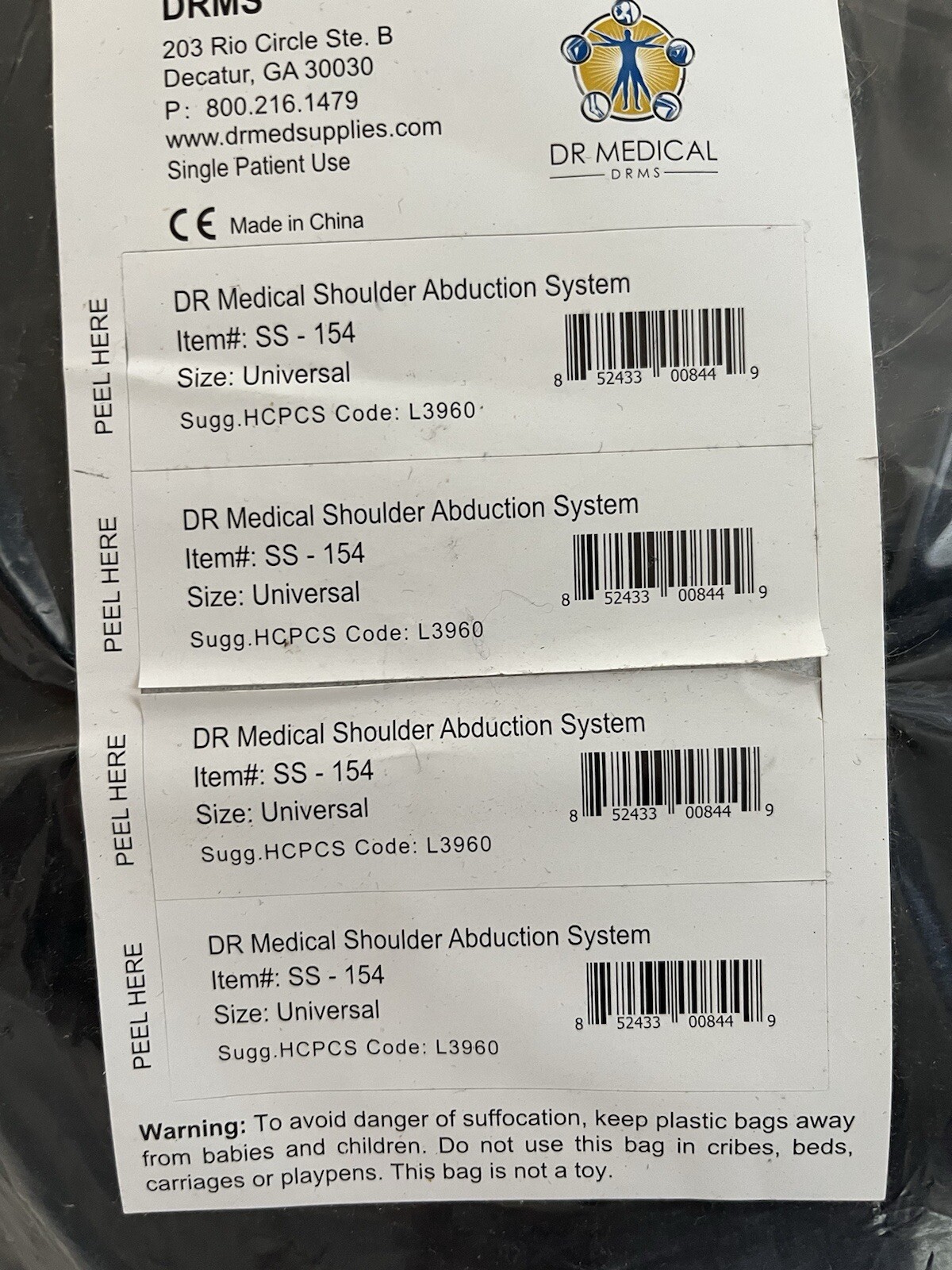 DR Medical Shoulder Abduction System SS-154 Universal Brace – Black – NEW