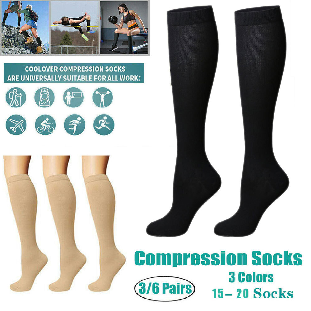 3pair Compression Stockings Below Knee Hose Leg Support Socks Stretch Orthopedic
