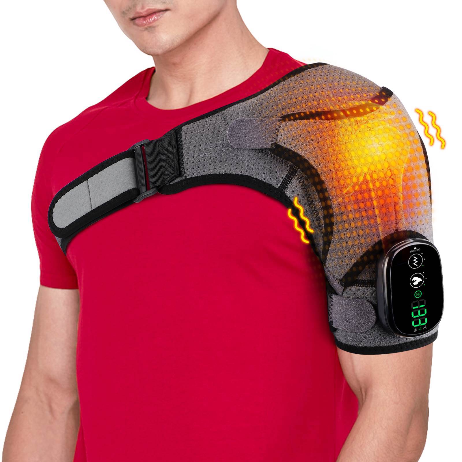 Electric Heating Shoulder Massager Vibration Brace Arthritis Pain Relief – Gray