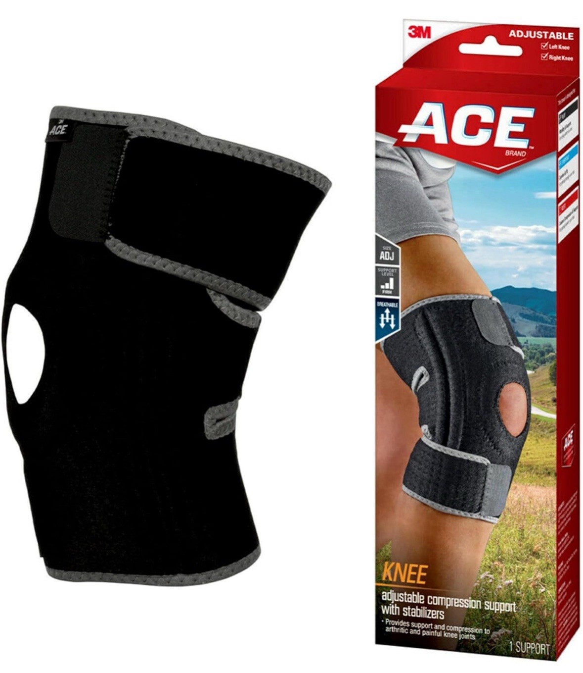 Ace Adjustable Knee Brace with Side Stabilizers – One Size (200290-SIOC)