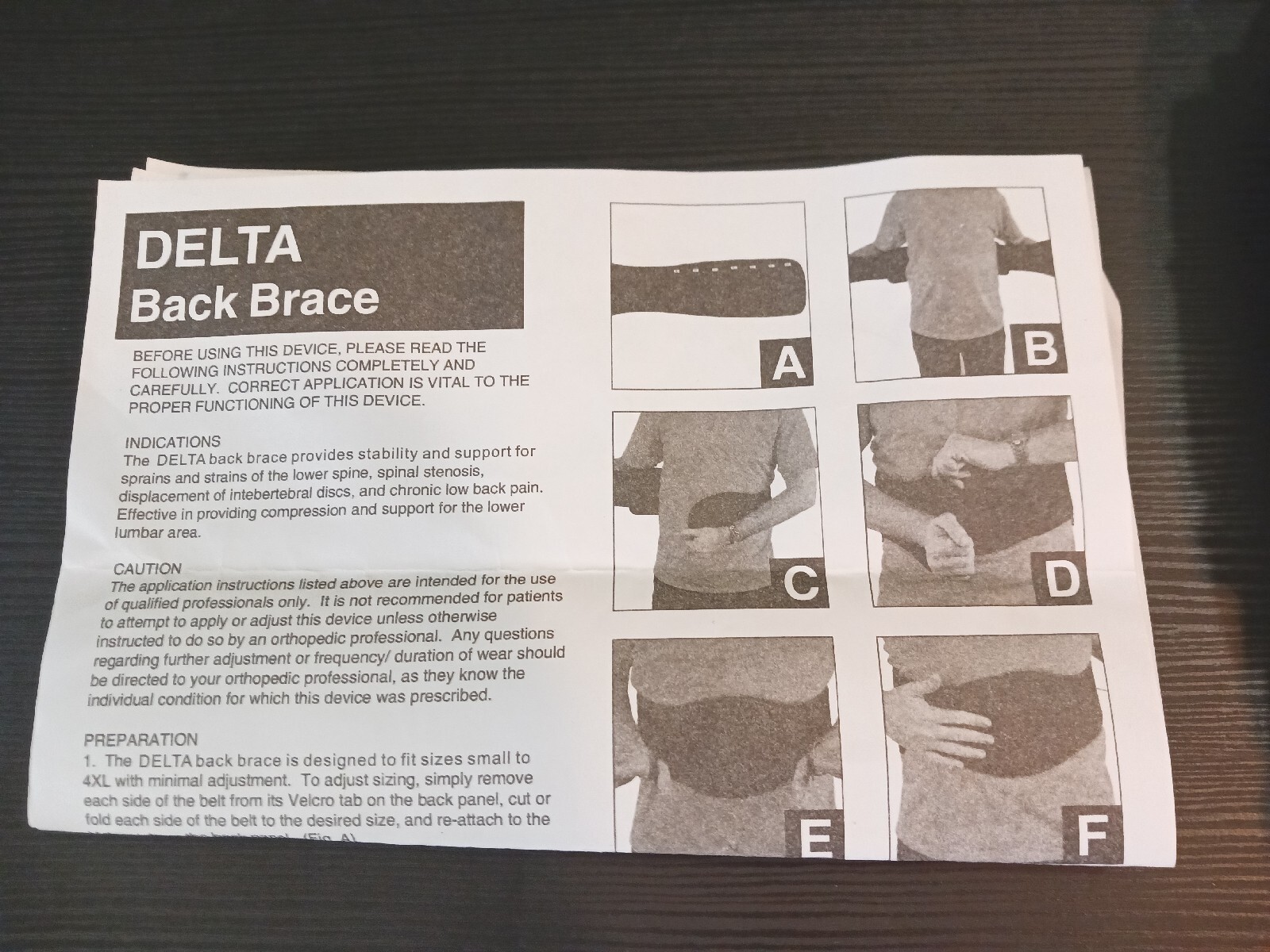 Delta Back Brace LSO DL-31 Universal One Size Fits Most NEVER WORN. No Box