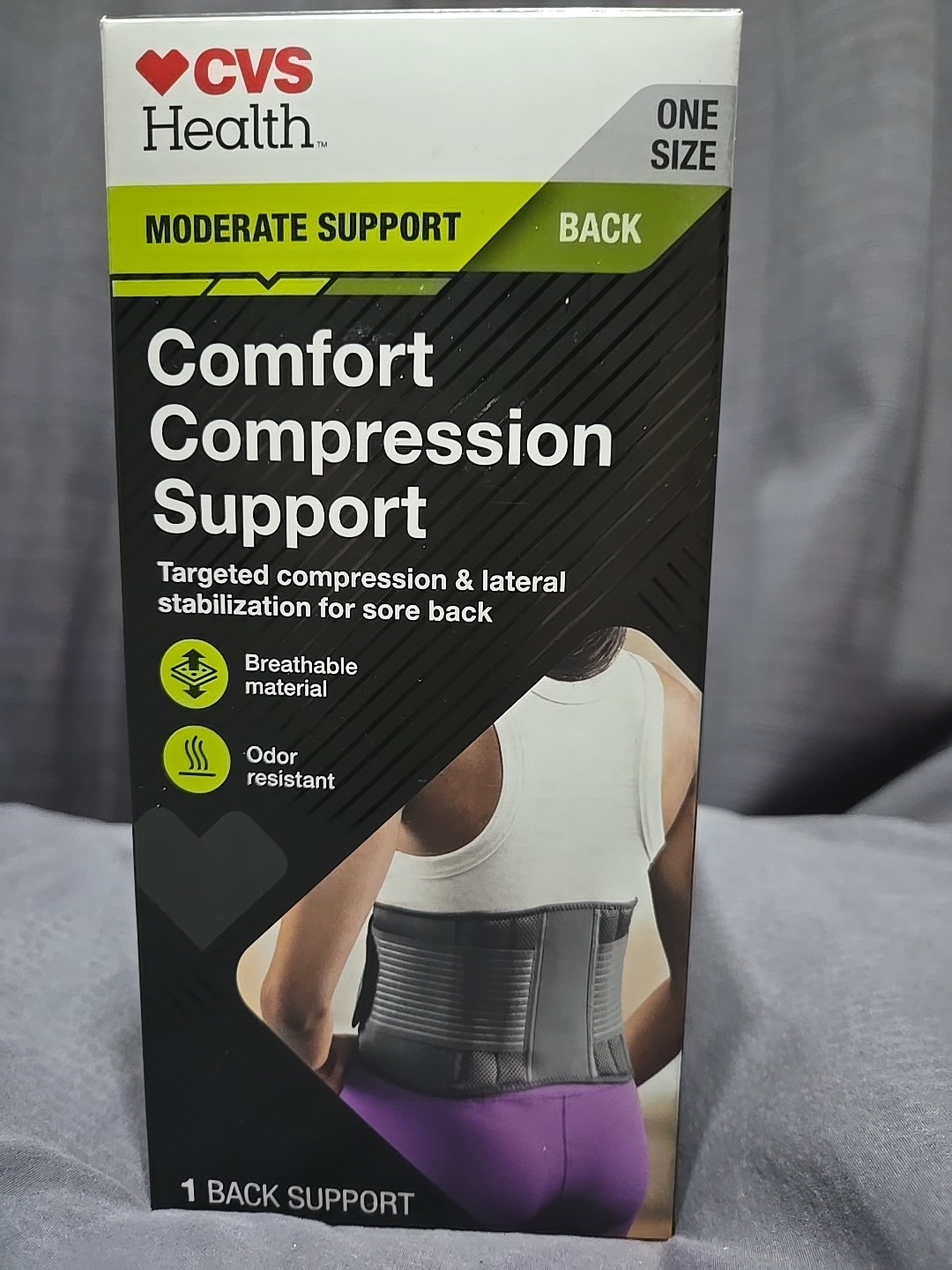 CVS HEALTH BACK COMFORT COMPRESSION SUPPORT MODERATE SUPPORT ONE SIZE
