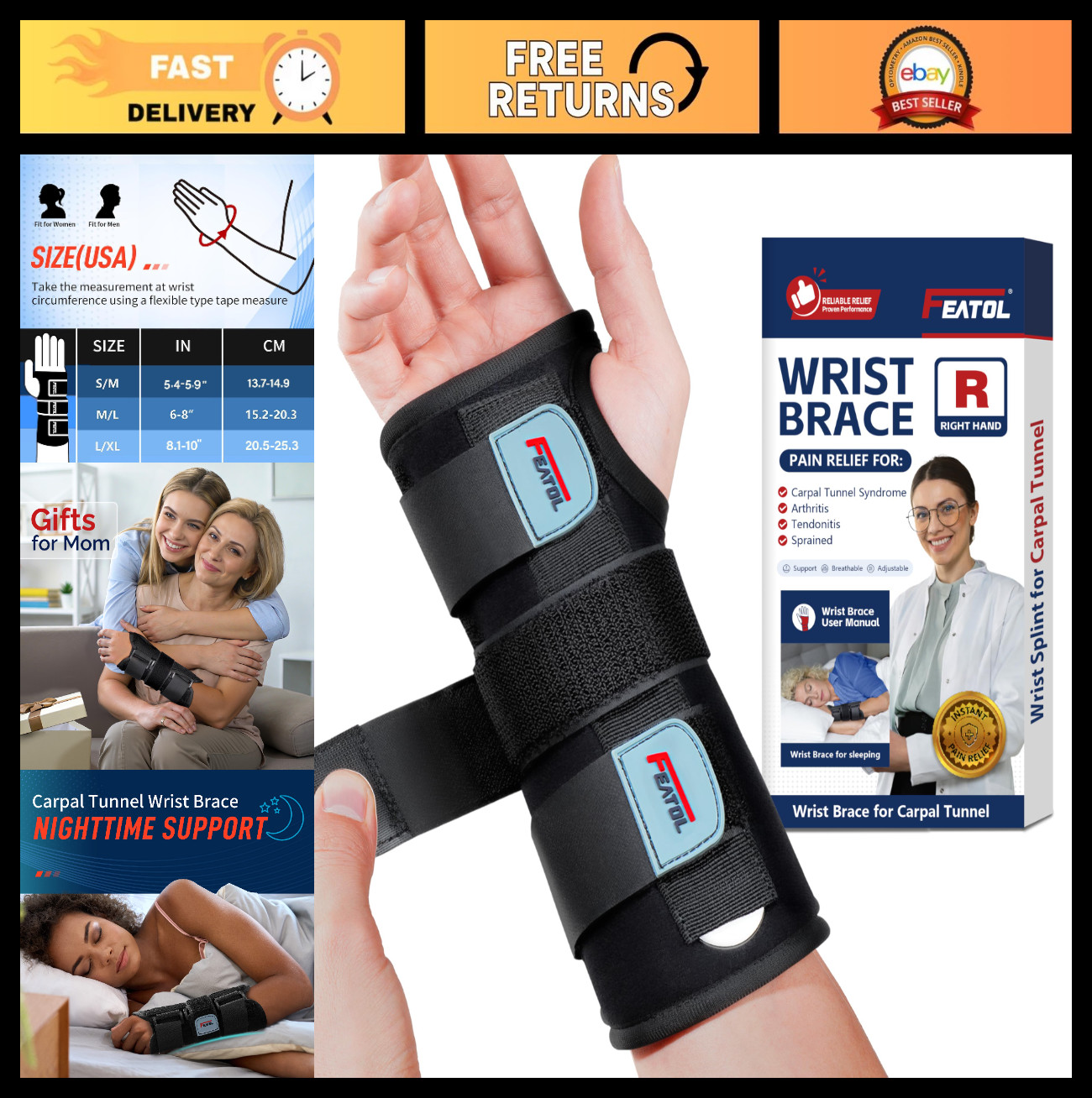 Adjustable Night Wrist Brace for Carpal Tunnel, Splints for Right Hand, Large/X-