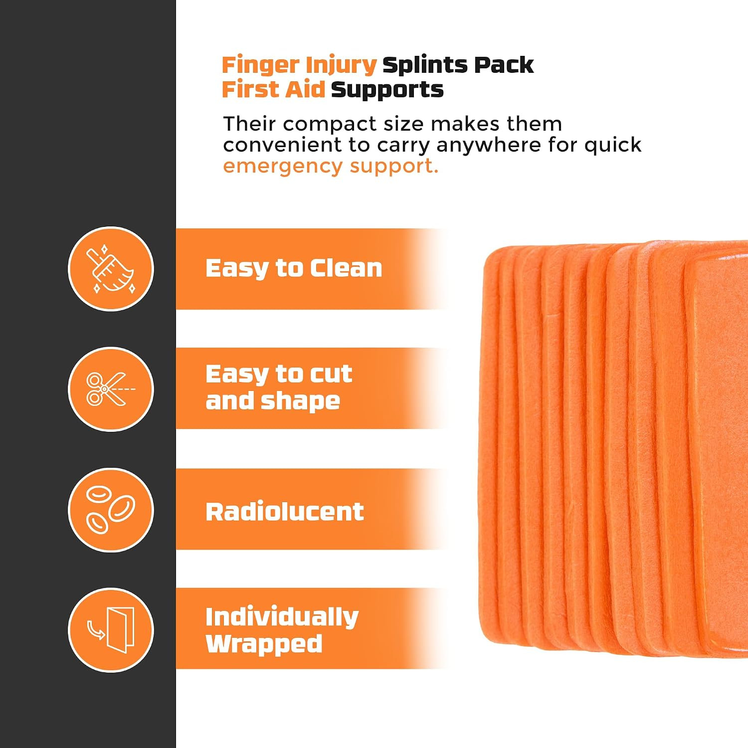 Padded Aluminum Finger Splints 2″ 10 Pack Orange Brace