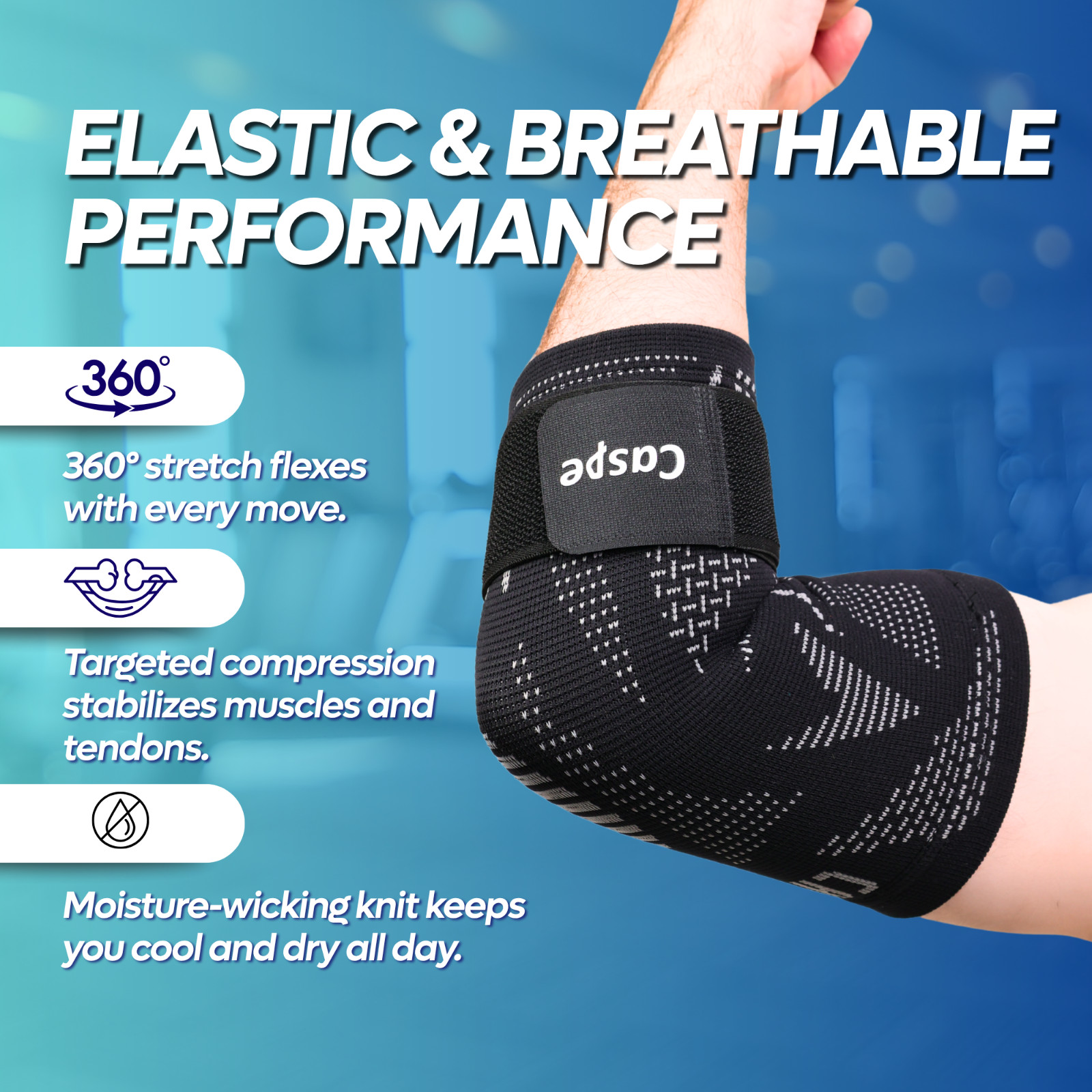 Caspe 2-Pack Elbow Sleeve Brace Wrap Adjustable Support Arm Arthritis Tendonitis