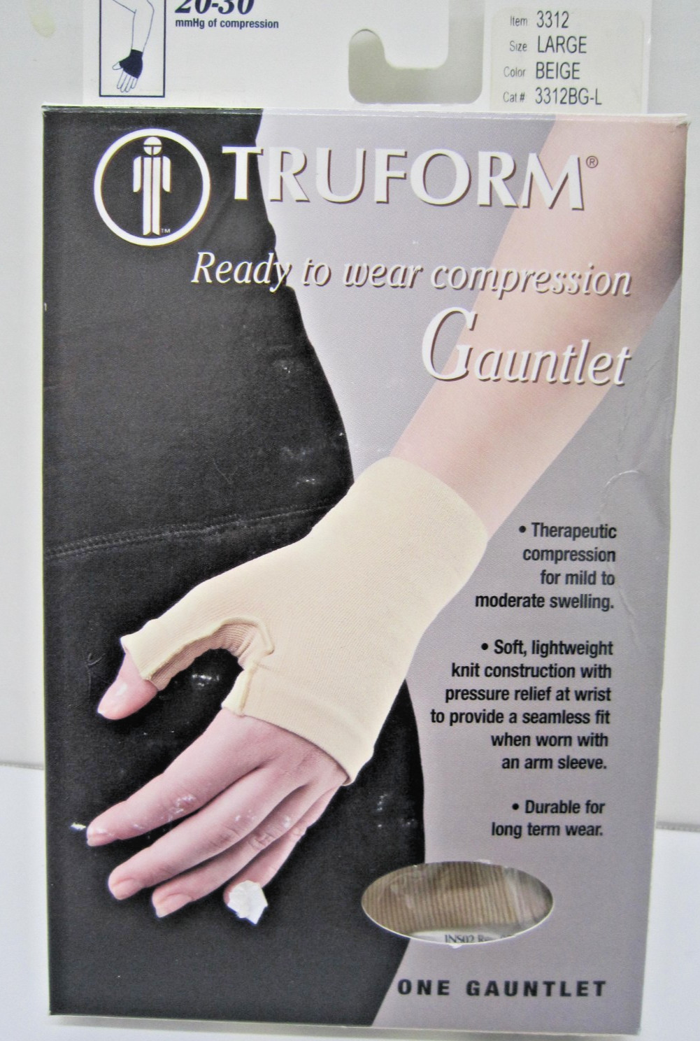 Truform Compression Gauntlet Size Large 15-20mmHg Beige Hand Swelling