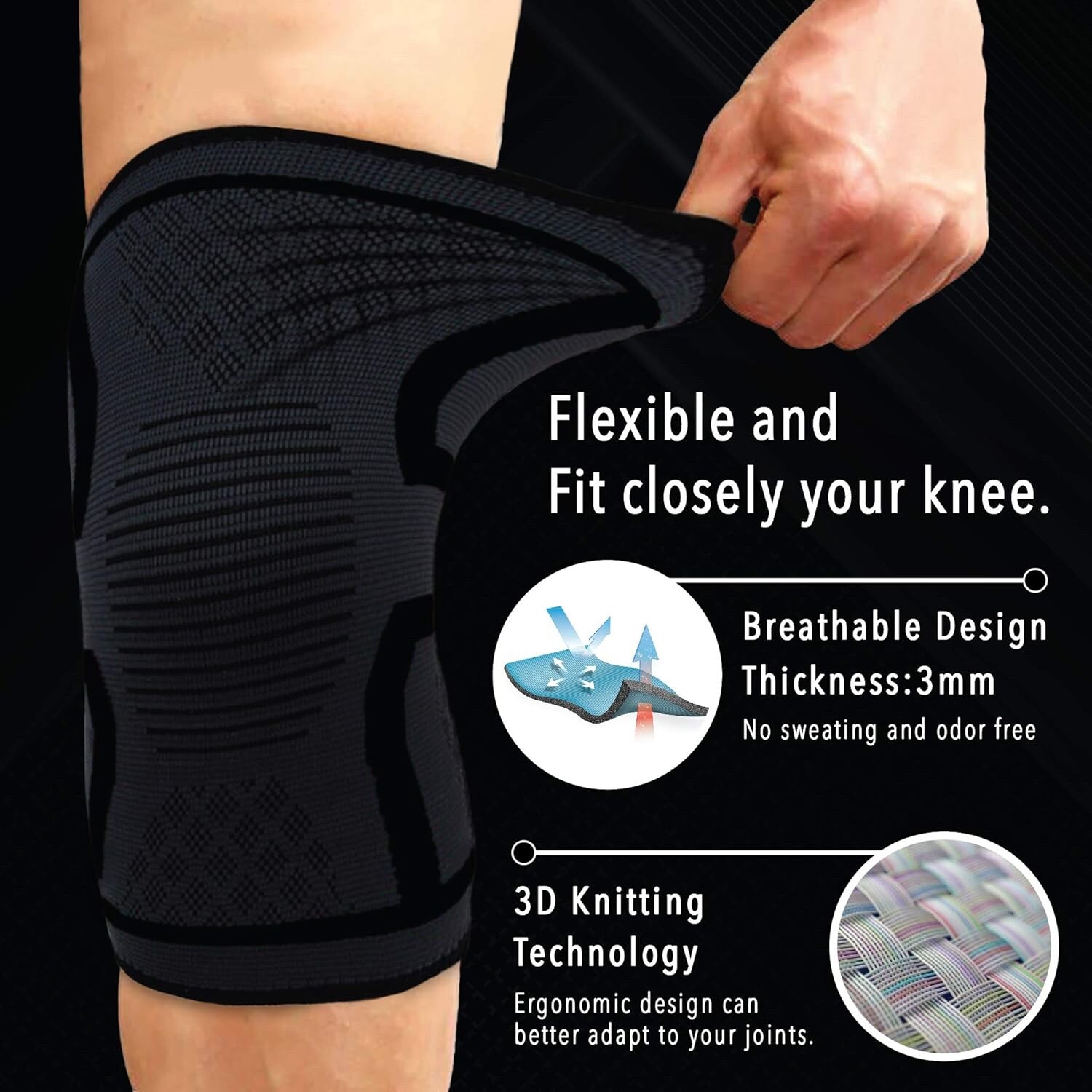 Vitavrio Fitness Compression Knee Sleeves Non-slip Elastic Breathable Support L