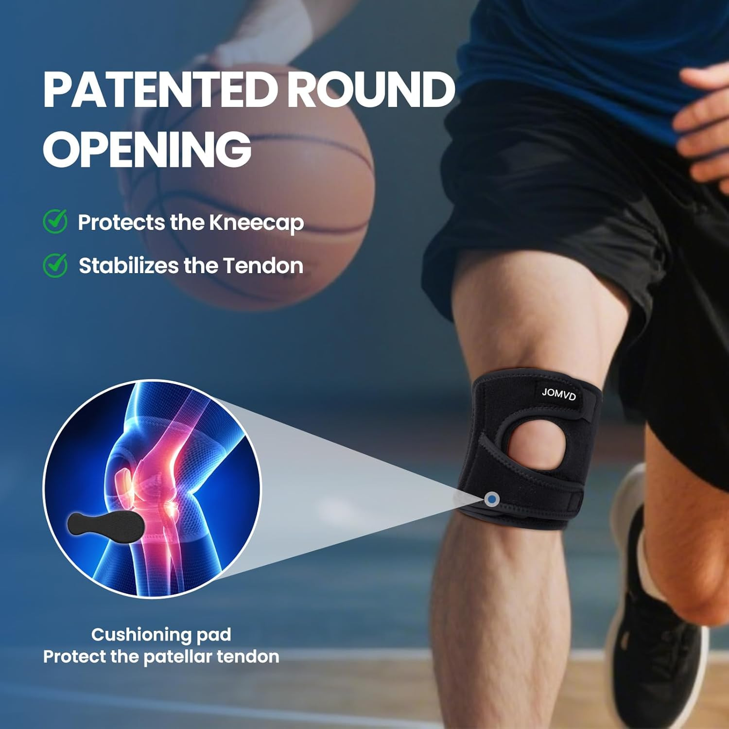 Knee Brace for Patellar Tendon, Adjustable Lightweight 1/2 Patellar Knee Support