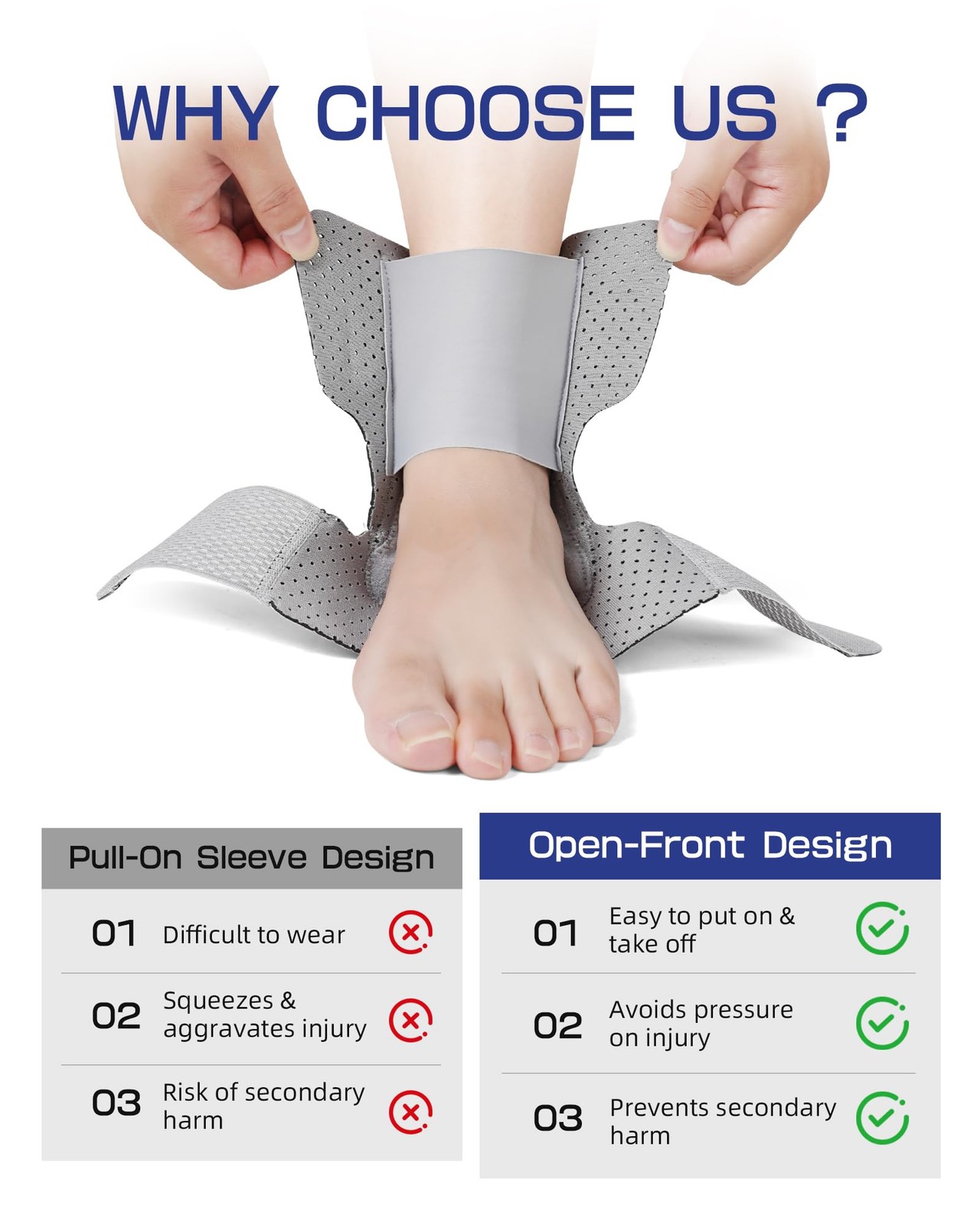 Ankle Brace 2 Stabilizing Pads Adjustable Support Sprain Injury 1 PCS