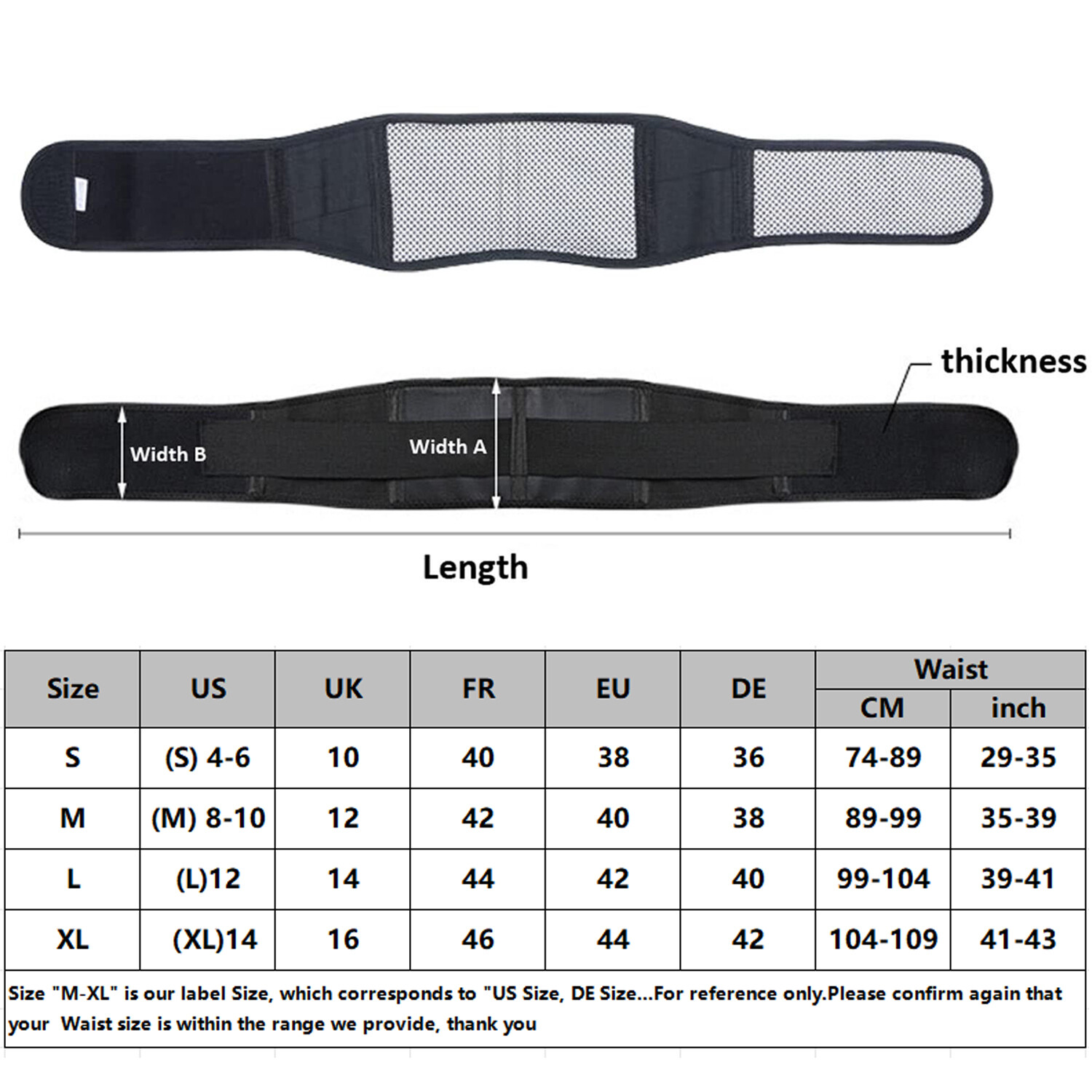 Magnetic Self Heating Back Support Brace Lumbar Lower Waist Belt for Pain Relief