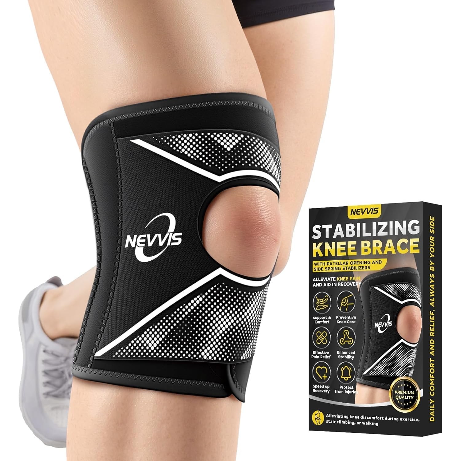 NEVVIS Knee Brace, Patellar stabilizing Brace for Running Medium, Black