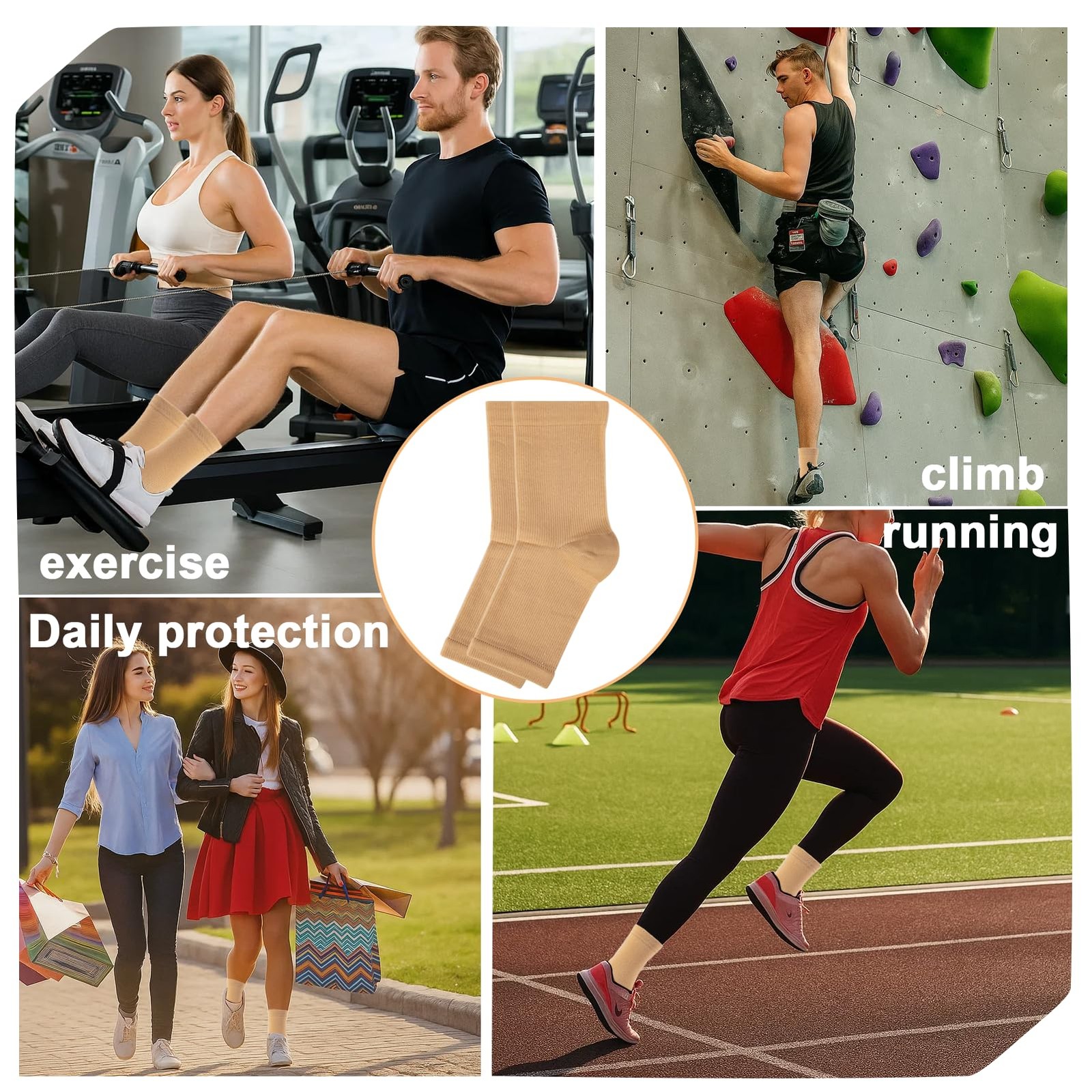 3 Pack Compression Ankle Support Socks 8-15 mmHg Open Toe mmHg, beige