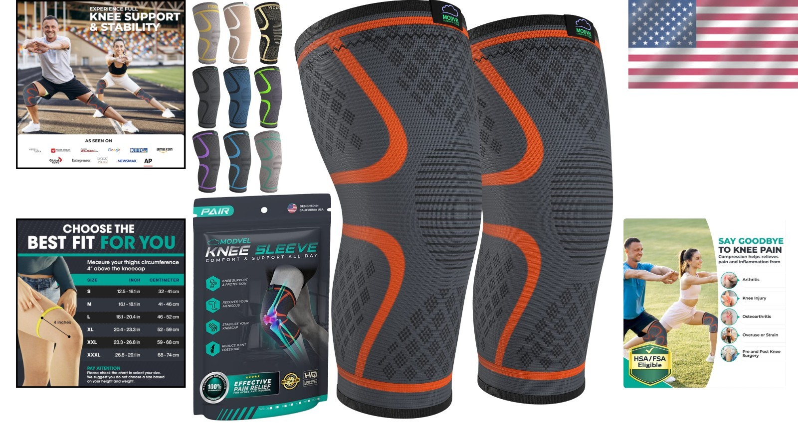 2-Pack Knee Compression Sleeves for Pain Relief & Support – All Sports