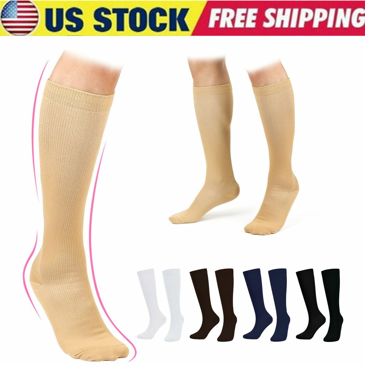 1-5Pairs Men Women Compression Socks Pain Relief Calf Leg Foot Support Stocking