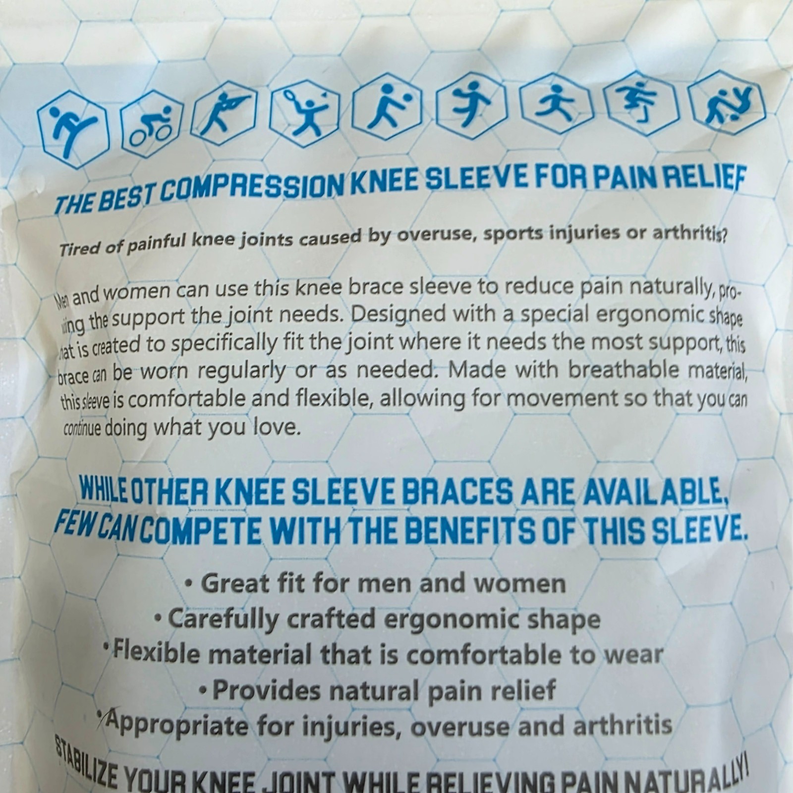 Modvel Compression Knee Sleeve Brace Size M Black Blue Arthritis Running Support