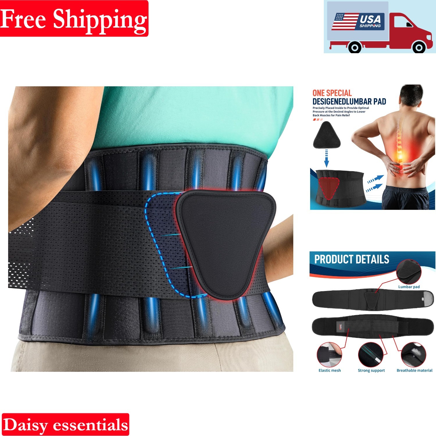 Lower Back Support Belt for Pain Relief Sciatica Herniated Disc Lumbar Brace