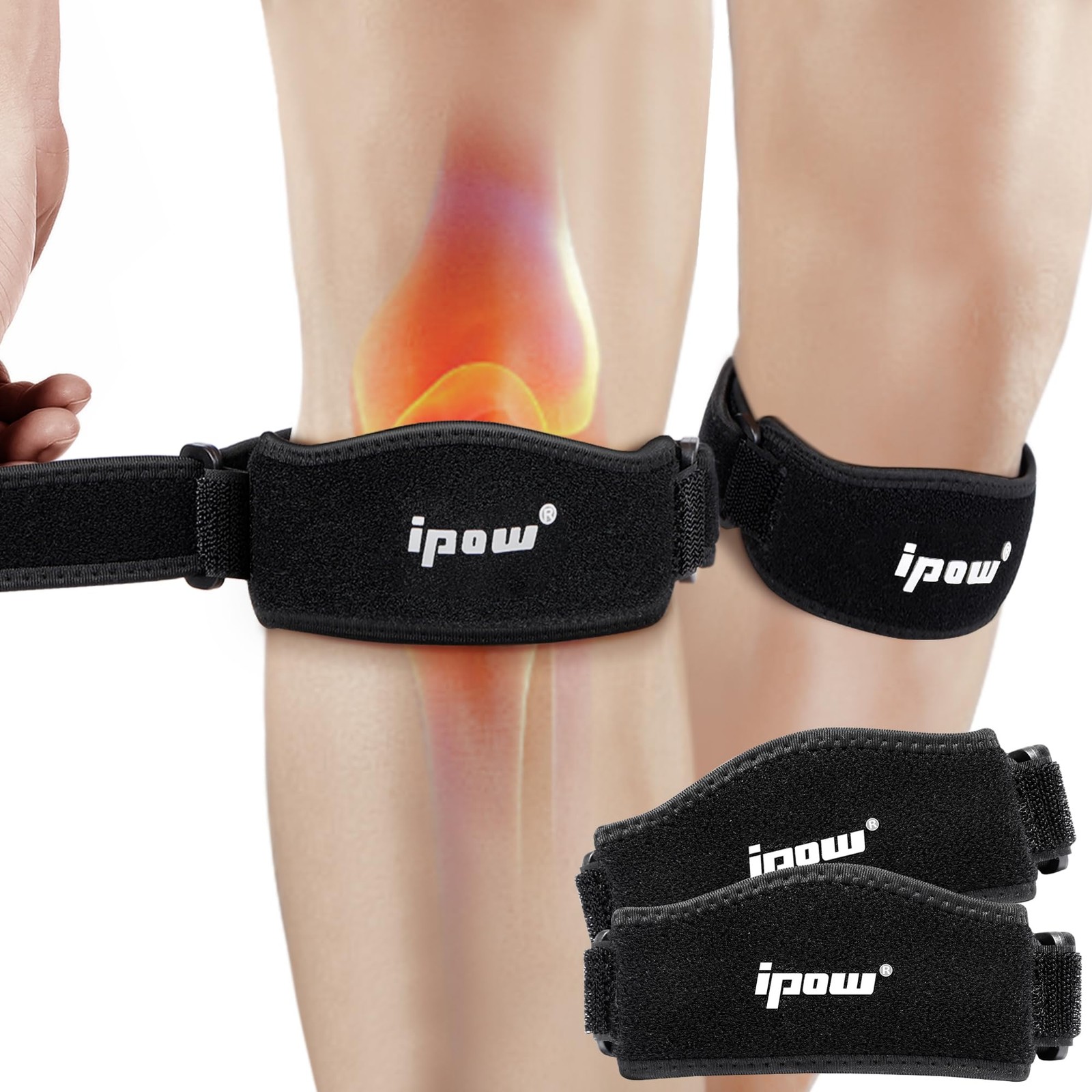 2 Pack Thickened Pad&Wide Patella Knee Strap,Pain Relief Patellar Tendon Supp