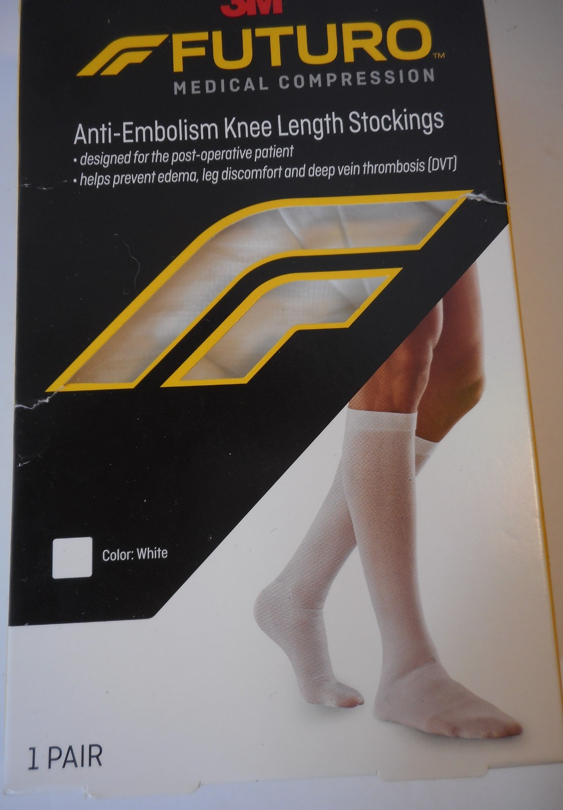 💥3M Futuro Knee Length Stocking Anti-Embolism Moderate Compression, White Sz: M