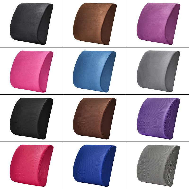Memory Foam Lumbar Back Support Cushion Mesh/Velvet Surface Waist Back Pillow