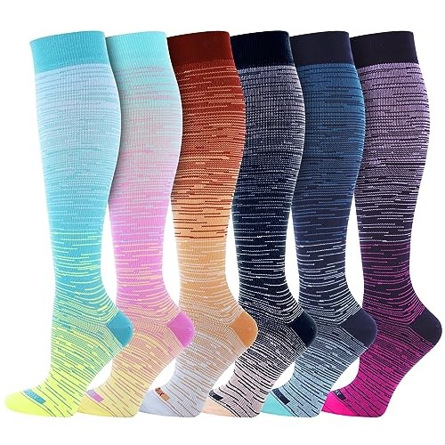 Compression Socks Women and Men, 20-30mmHg, Best for Large 6 Pairs Mix G