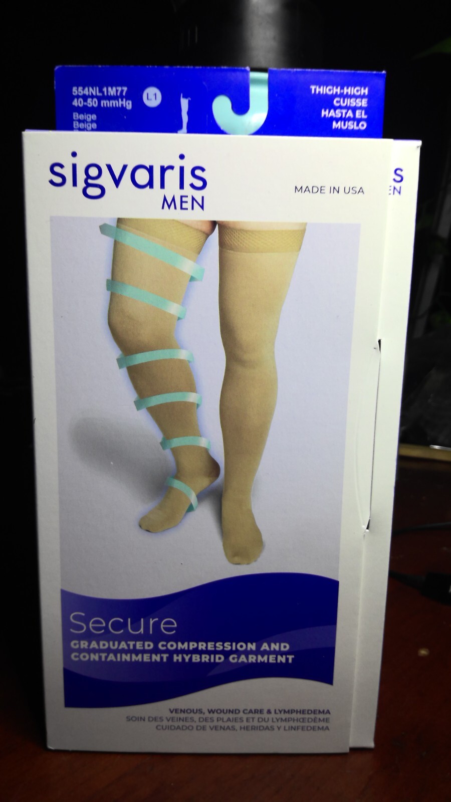 Sigvaris SECURE 554 Secure Men’s Closed Toe Thigh Highs w/Sil Band – 40-50 mm