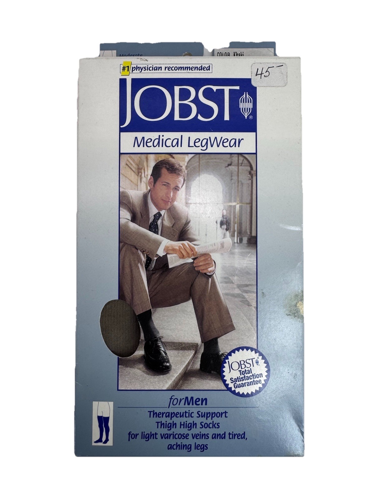 JOBST for Men Thigh High Closed Toe SMALL Khaki Compression Socking 15-20 mmHg