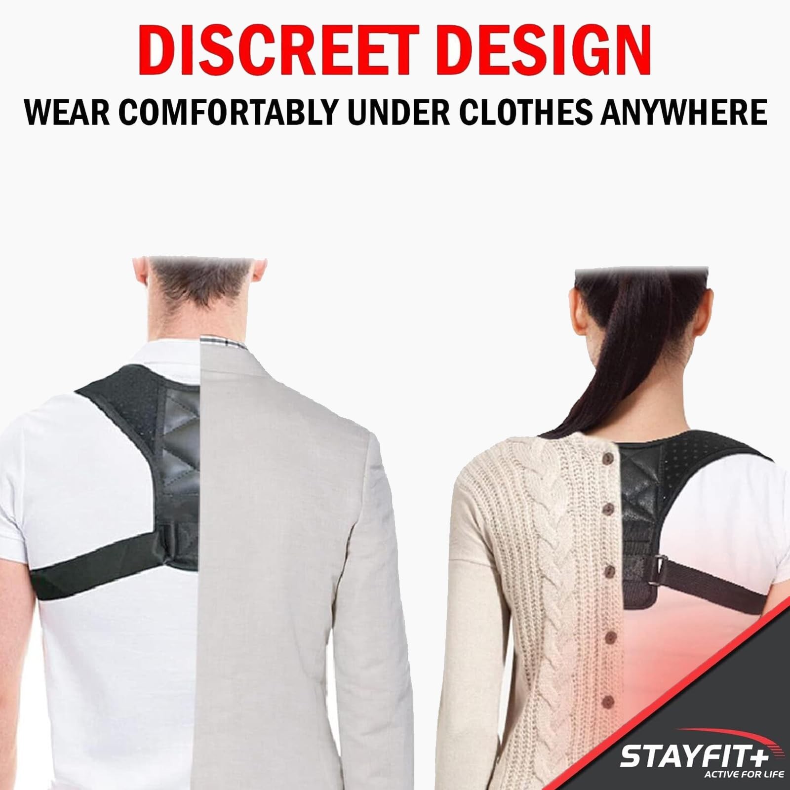 Stayfit Posture Corrector Unisex Back Brace, Adjustable Upper One Size, Black
