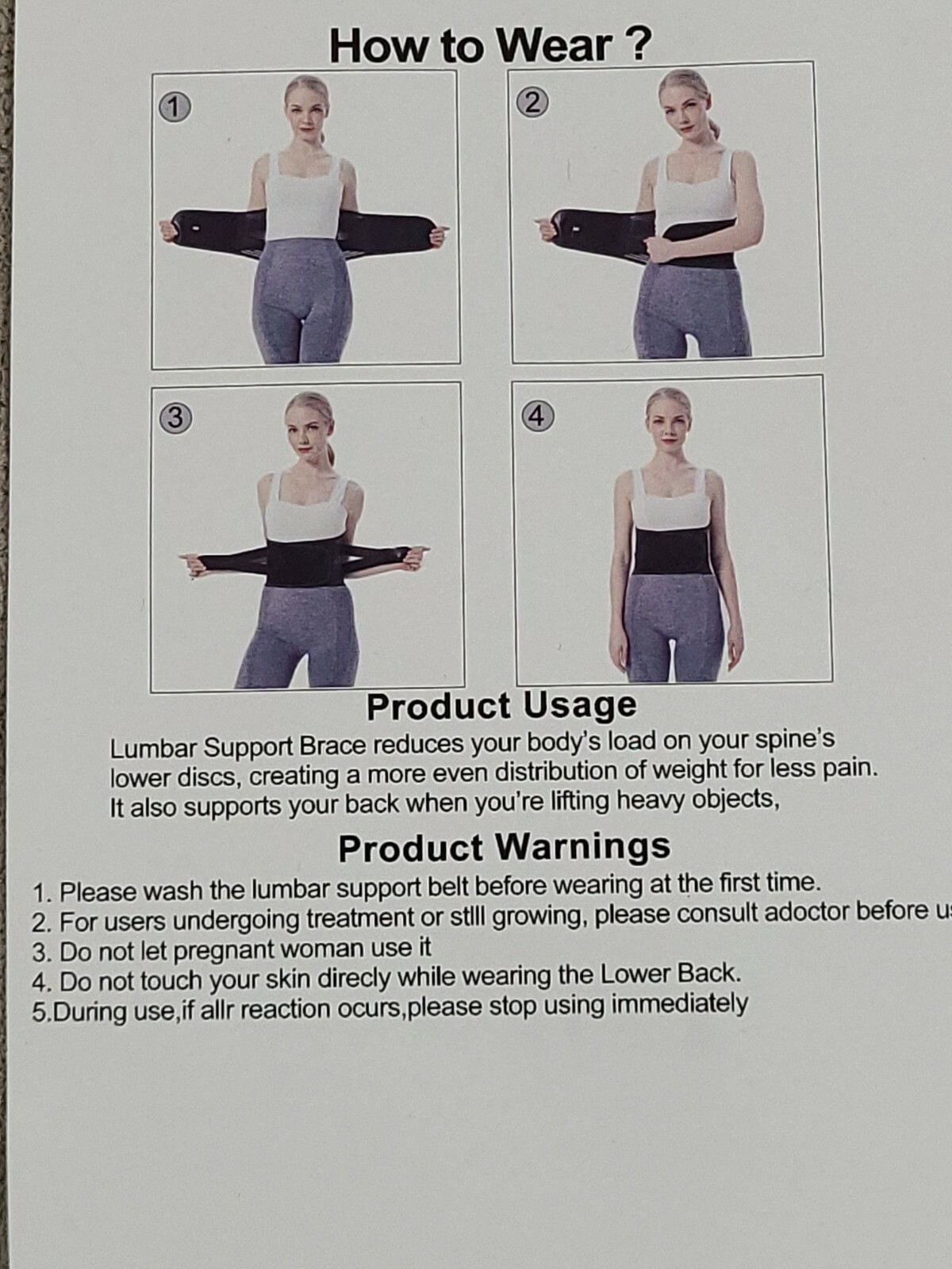 Mercase Lumbar Support Brace Size M For Heavy Lifting