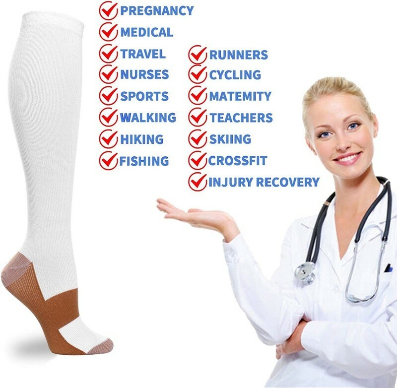(3/6 Pairs) Compression Socks Knee High Copper Men Women 20-30mmHg USA STOCK