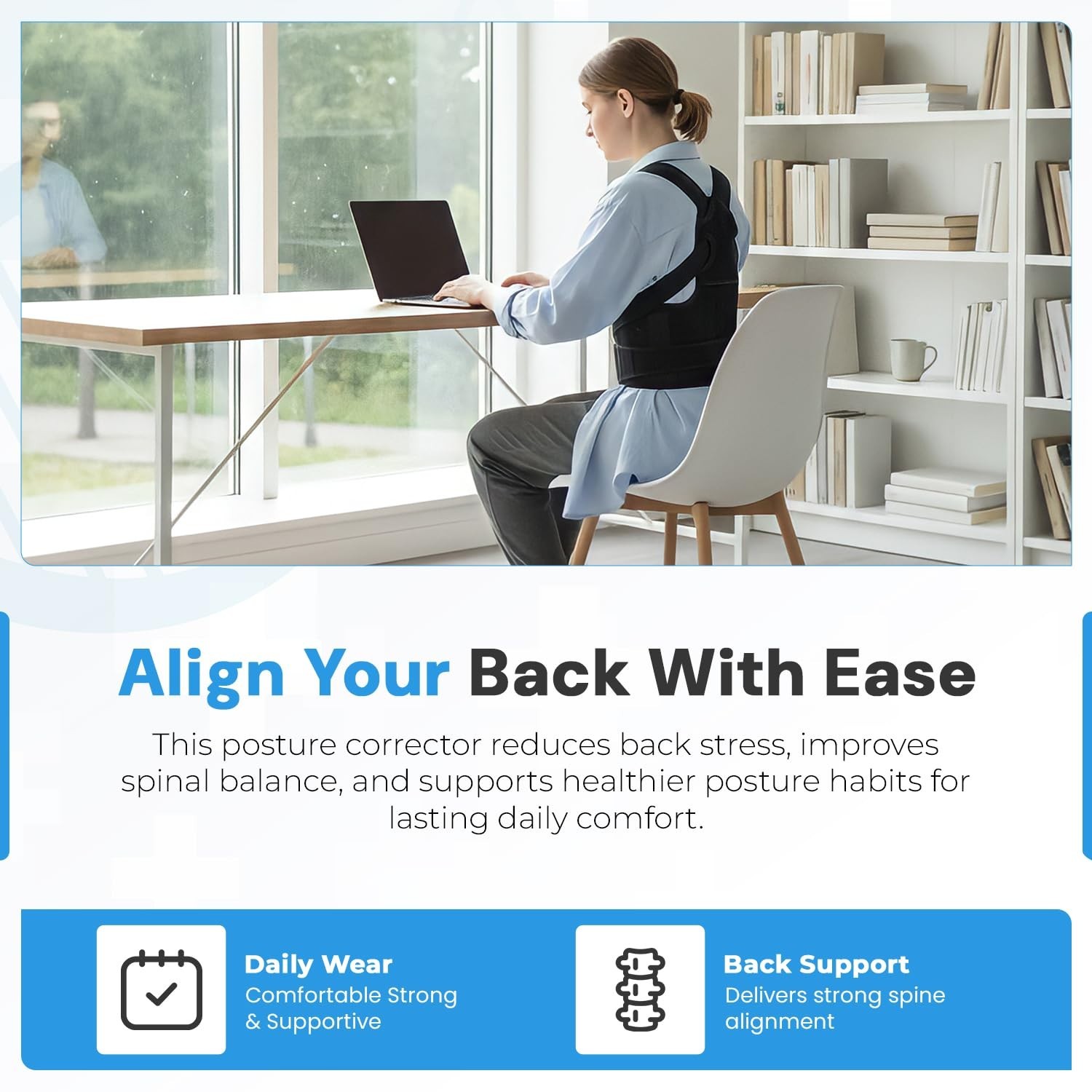 Adjustable Back Brace Posture Corrector for Men & Women – Spine Alignment, Scoli