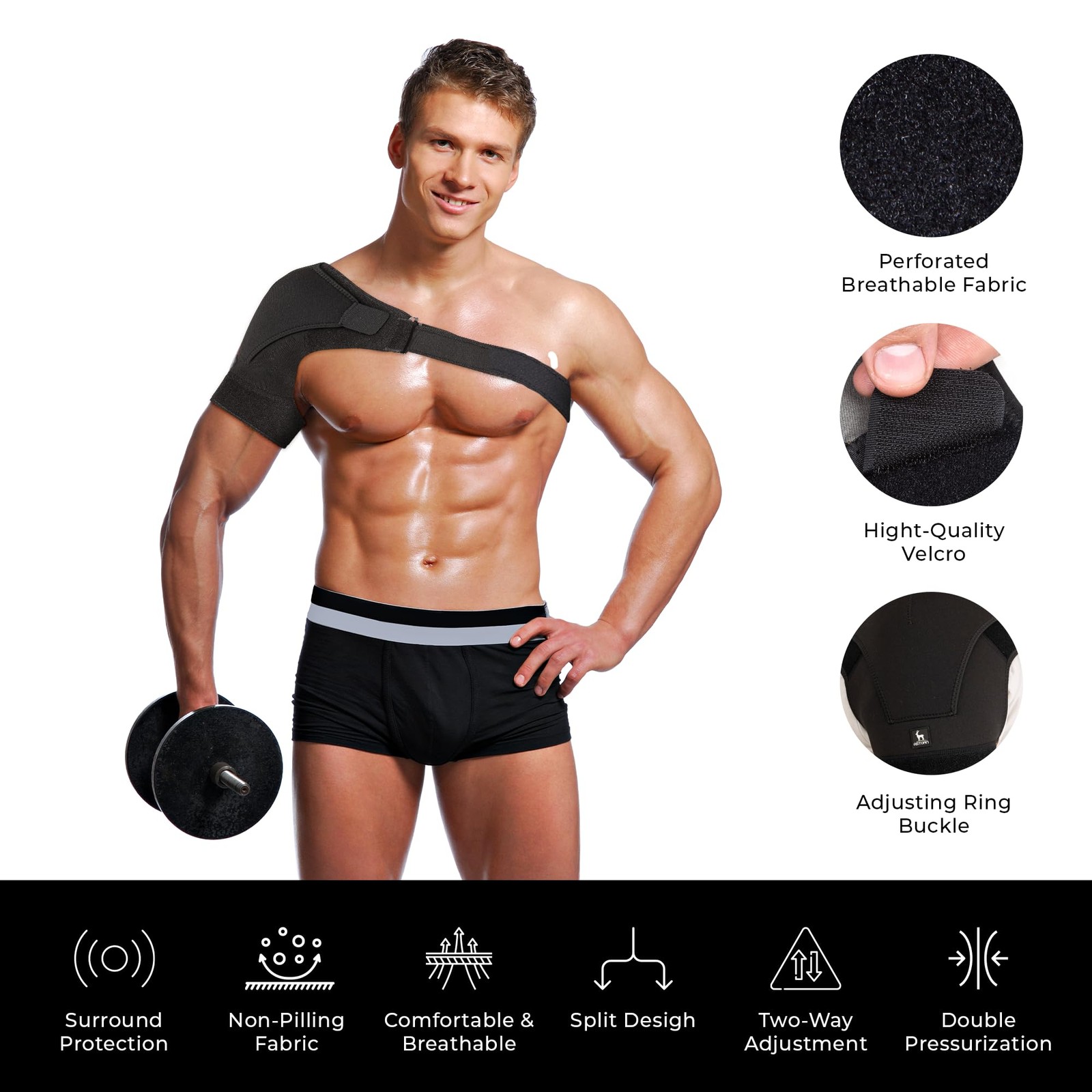 Astorn Adjustable Shoulder Brace for Torn Rotator Cuff with Large, Black